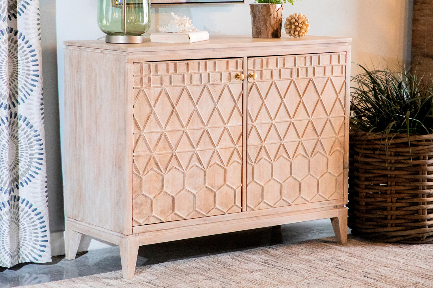 Coaster - 2-Door Geometric Accent Cabinet in White Distressed