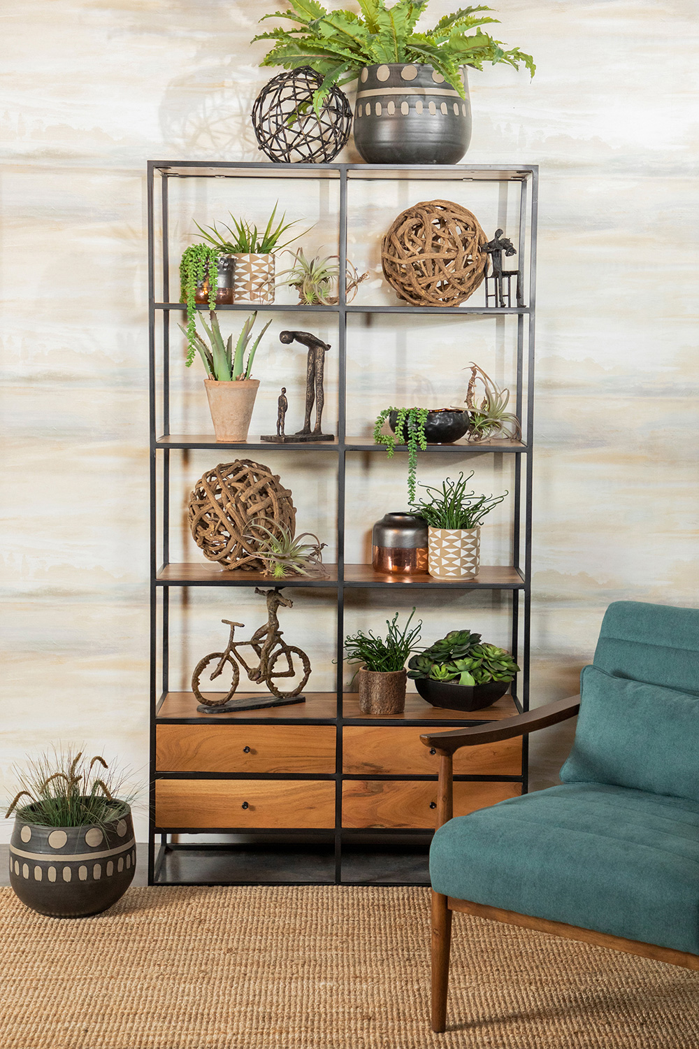 Coaster - 4-Drawer Etagere in Natural Sheesham/Black