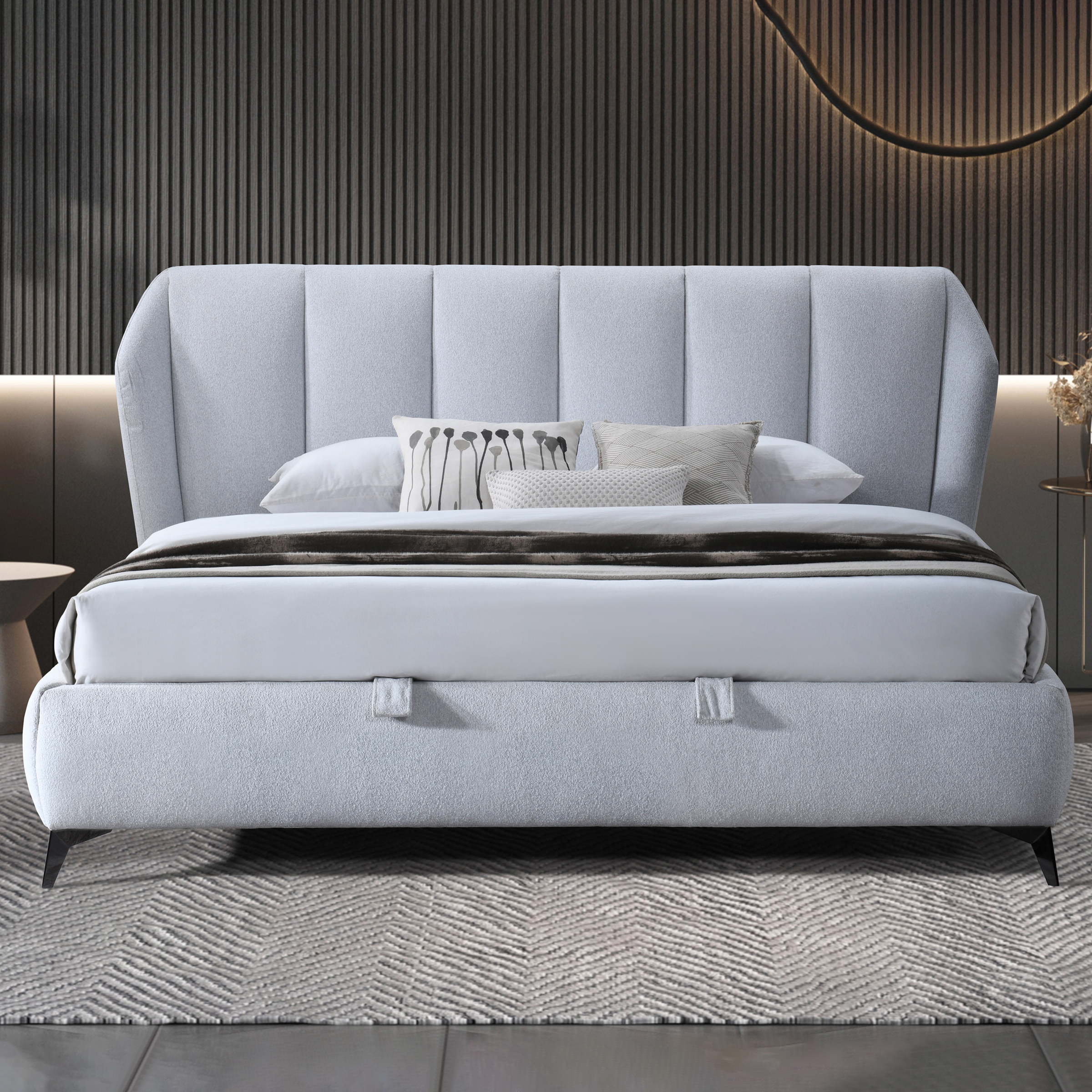 Contempo Donna Upholstered King Size Storage Bed - Ash, Fabric