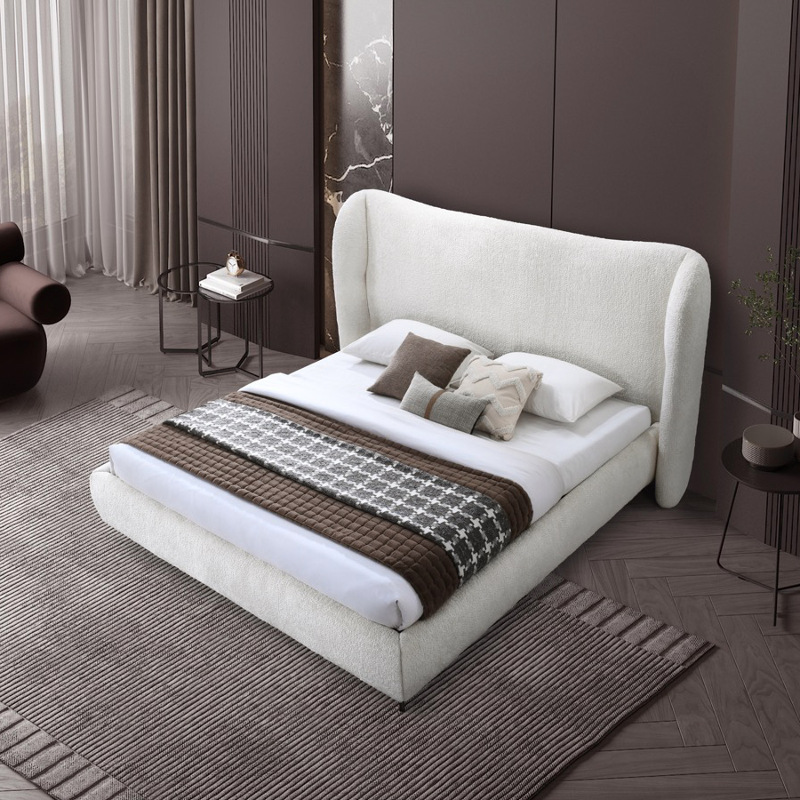 Contempo Lucia Upholstered Queen Size Bed - Ash, Fabric