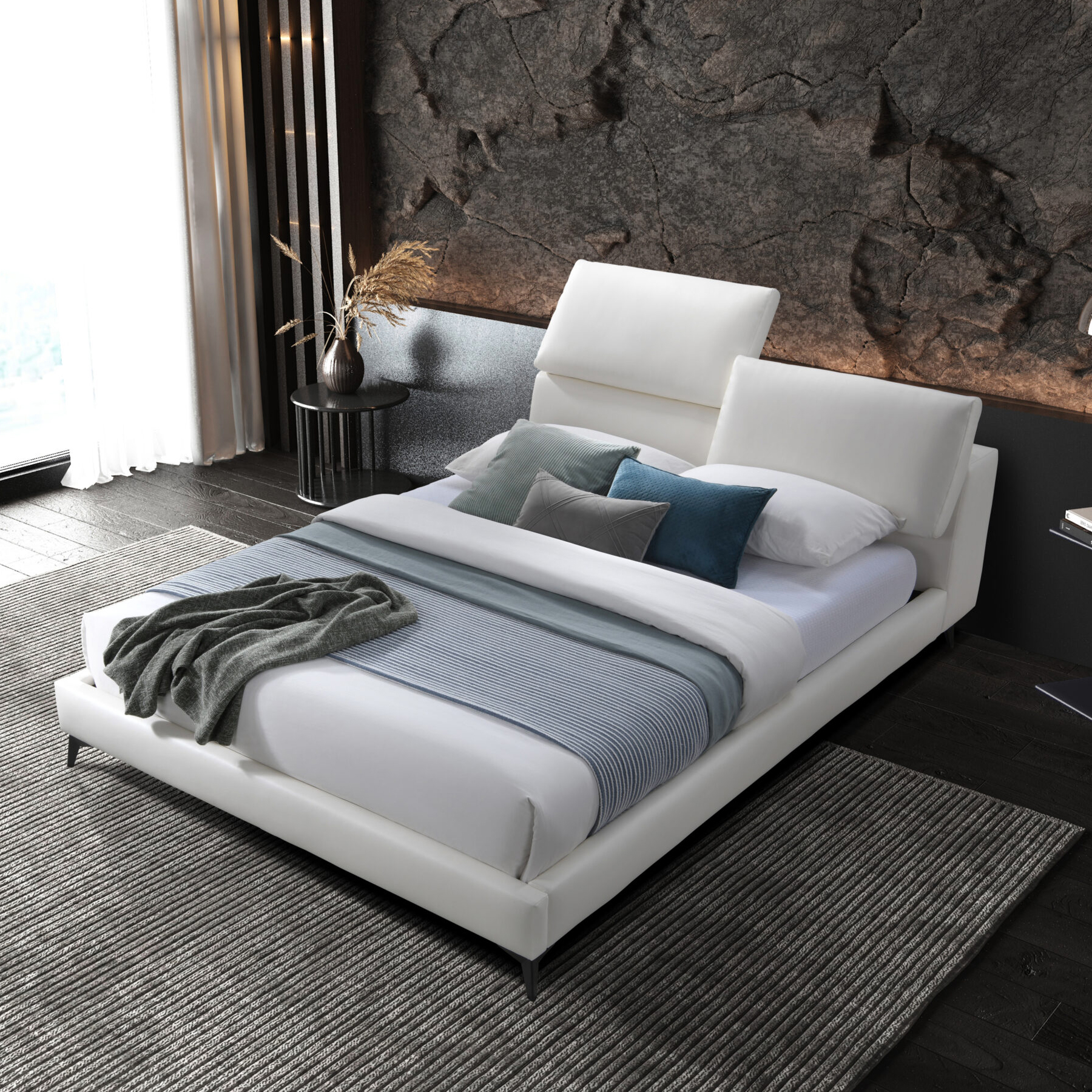 Contempo Luna Upholstered Queen Size Bed - Frost, Polyurethane