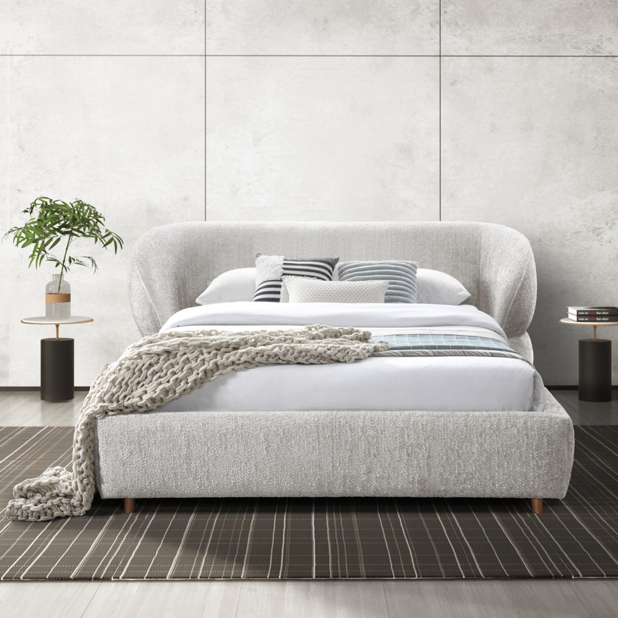 Contempo Olivia Upholstered Queen Size Bed - Taupe, Fabric