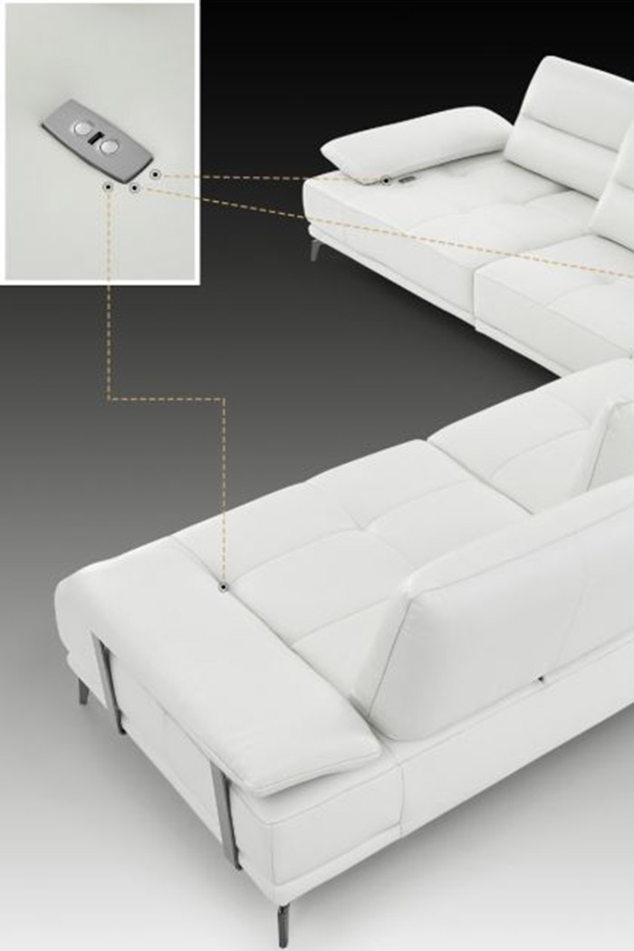 Creative Eleganto 5 Piece Sectional with Power Motion Backrests - Alabaster, Leather