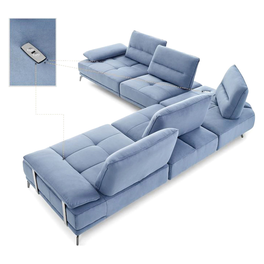 Creative Eleganto 5 Piece Sectional with Power Motion Backrests - Pacific Blue, Leather