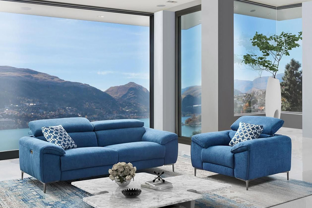 Creative Lucca Armchair with Recliner - Cerulean, Fabric