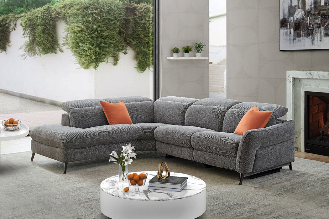 Creative Swan Right Facing Sectional with Two Recliners - Wild Dove, Fabric