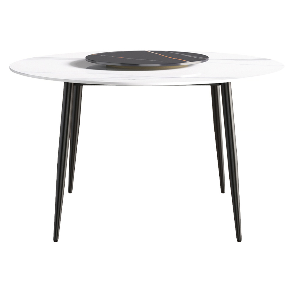 Crenus Round Dining Table with Black Lazy Susan - White/Black, 53.15”