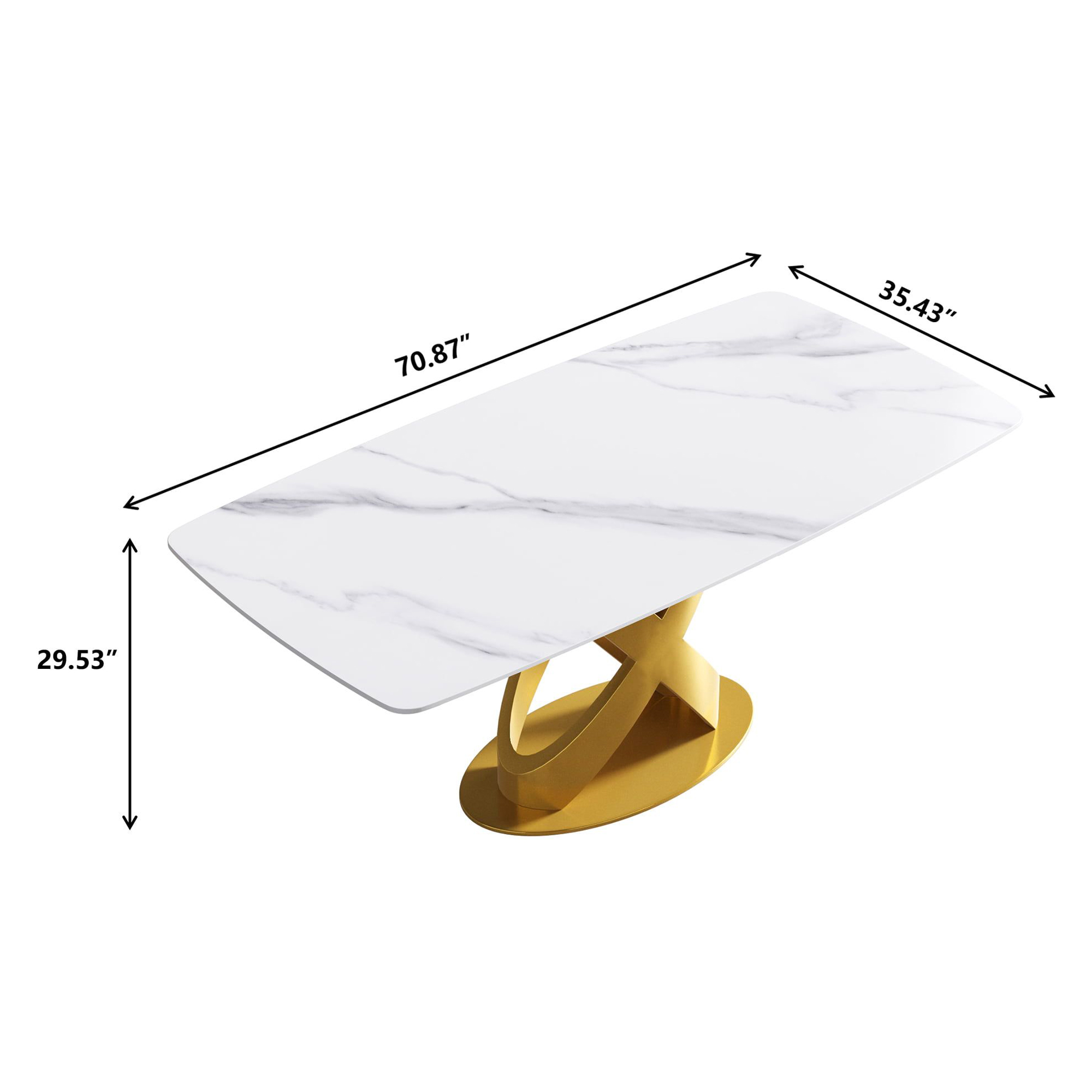 Crenus Luserna Curved Rectangular Dining Table - Black/Gold, 63"