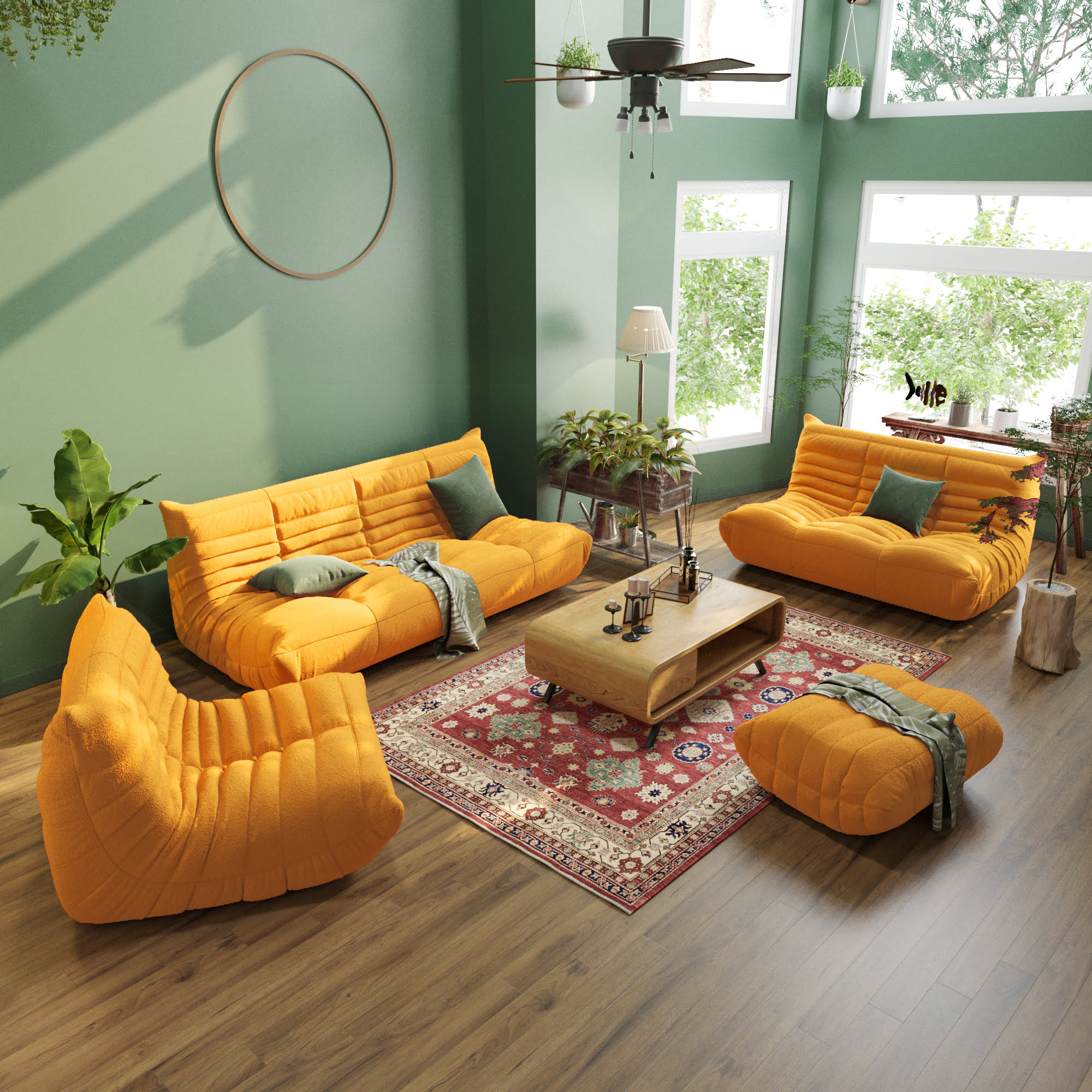 Crenus - Caterpillar 53.15″ Floor Loveseat Sofa Teddy Velvet