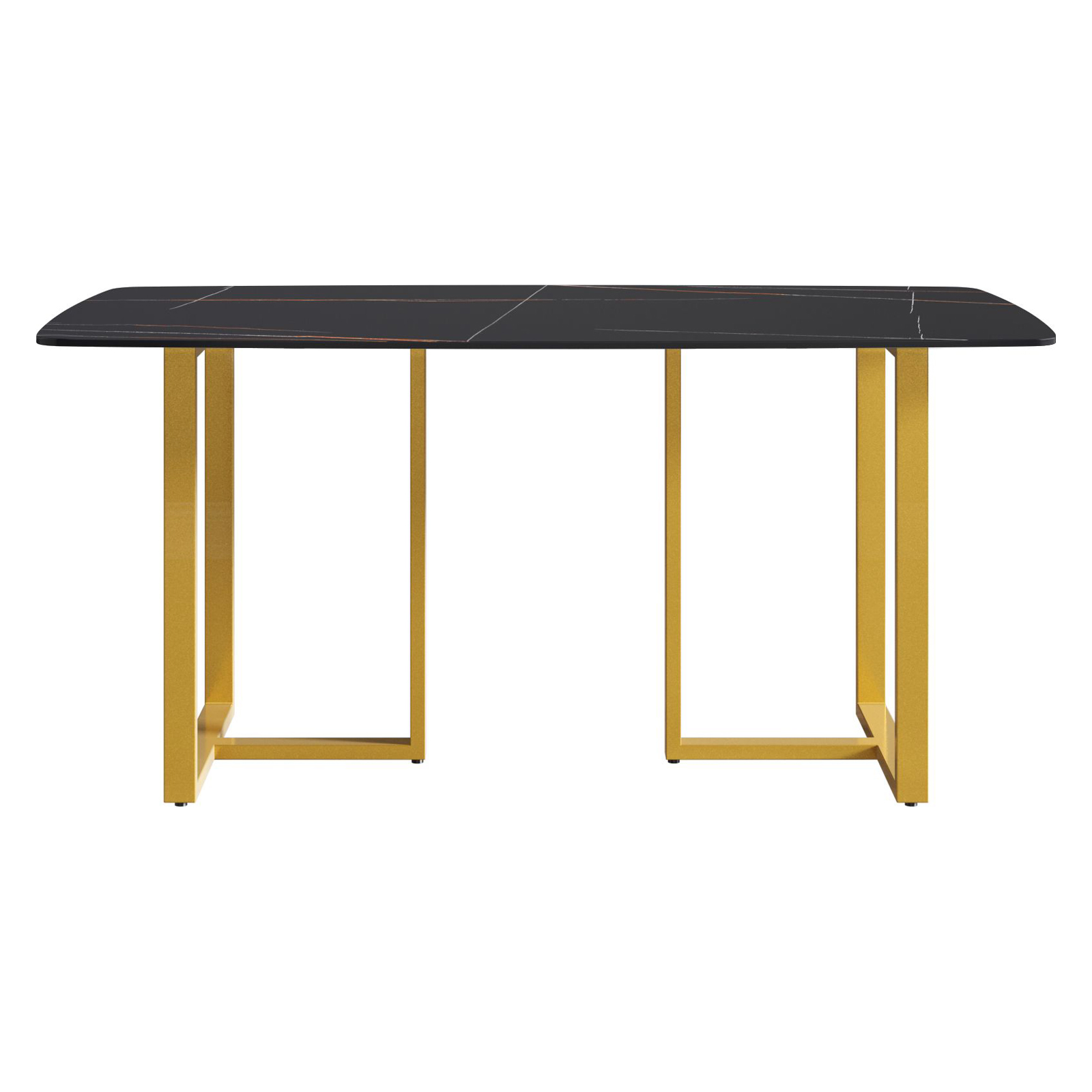 Crenus Pietra Curved Rectangular Dining Table - White/Gold, 63"