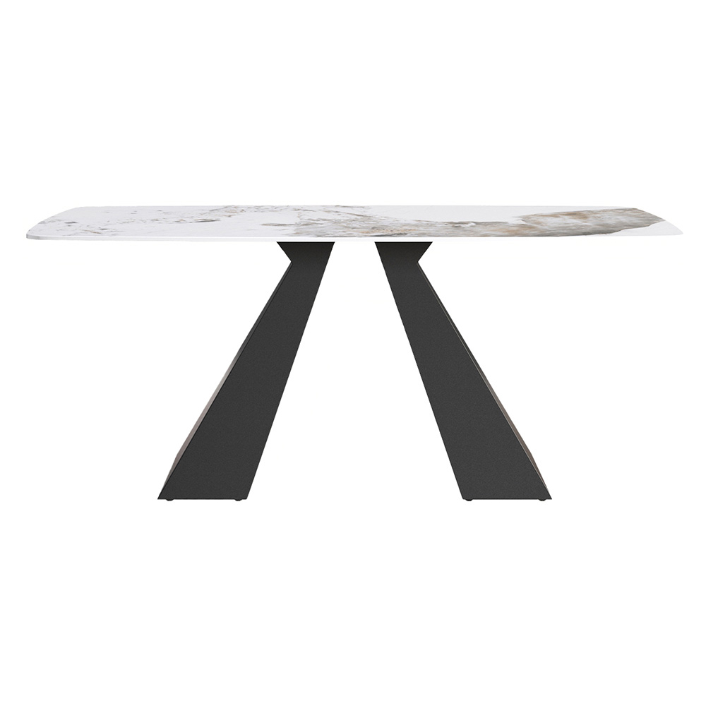 Crenus La Regina Curved Rectangular Dining Table - White/Black, 70.87''