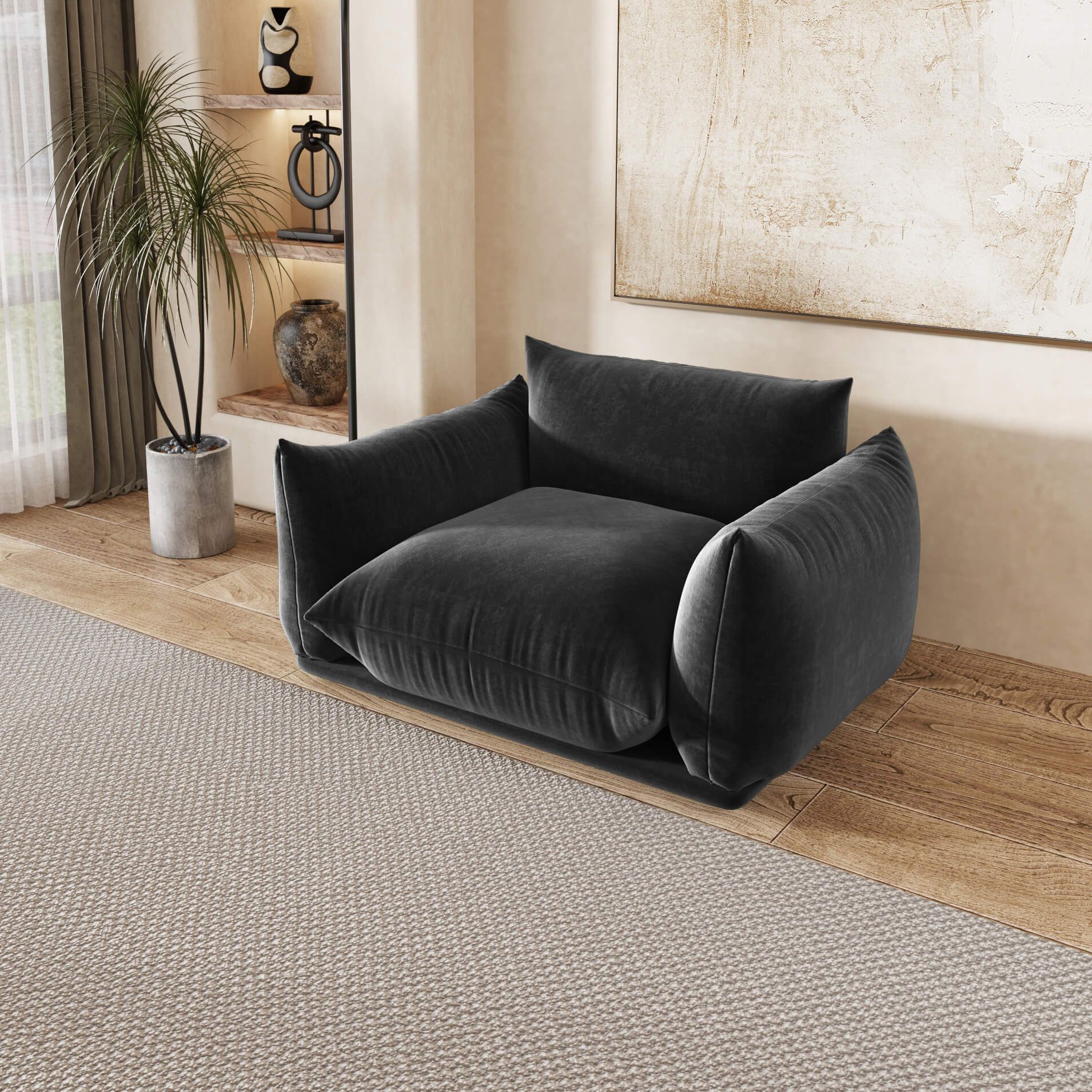 Crenus Sereno 50.39" Single Armrest Sofa Chenille Floor Sofa - Green