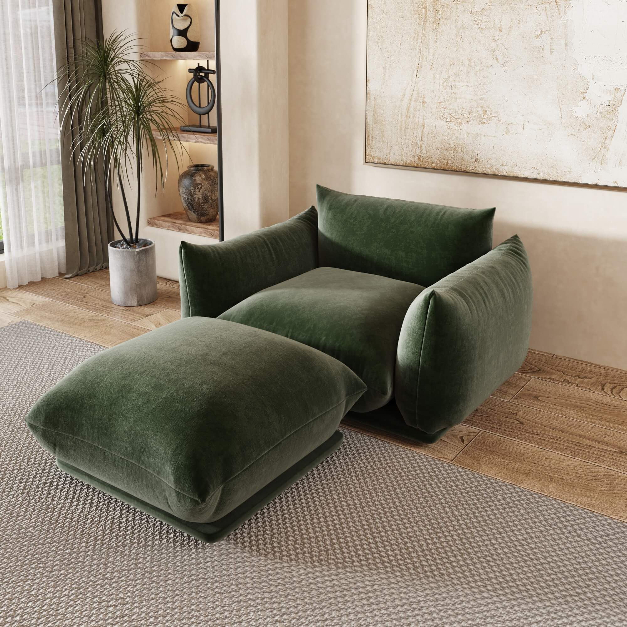 Crenus Sereno 50.39" Single Armrest Sofa Chenille Floor Sofa - Green