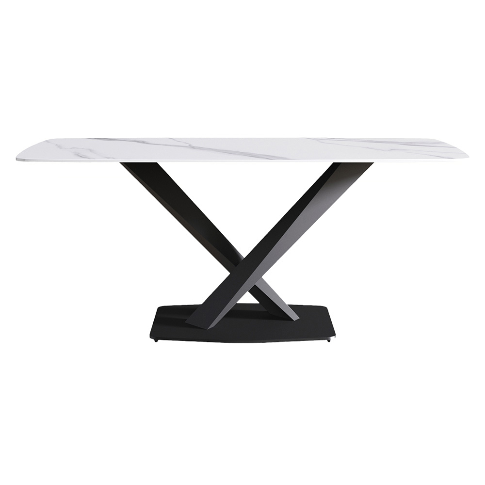 Crenus Lavina Curved Rectangular Dining Table - White/Black, 63”