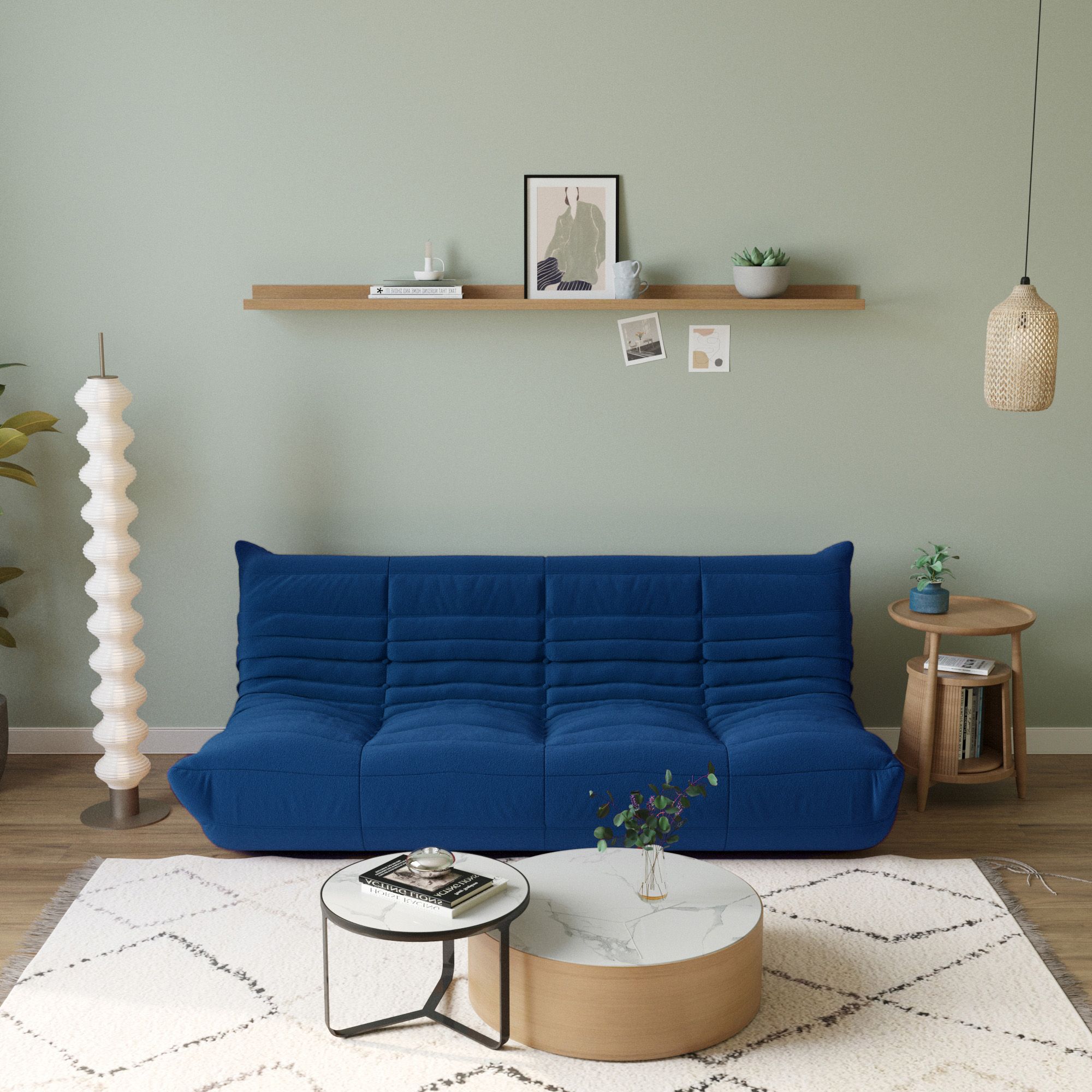 Crenus Caterpillar 68.9" 3 Seater Floor Sofa - Yellow