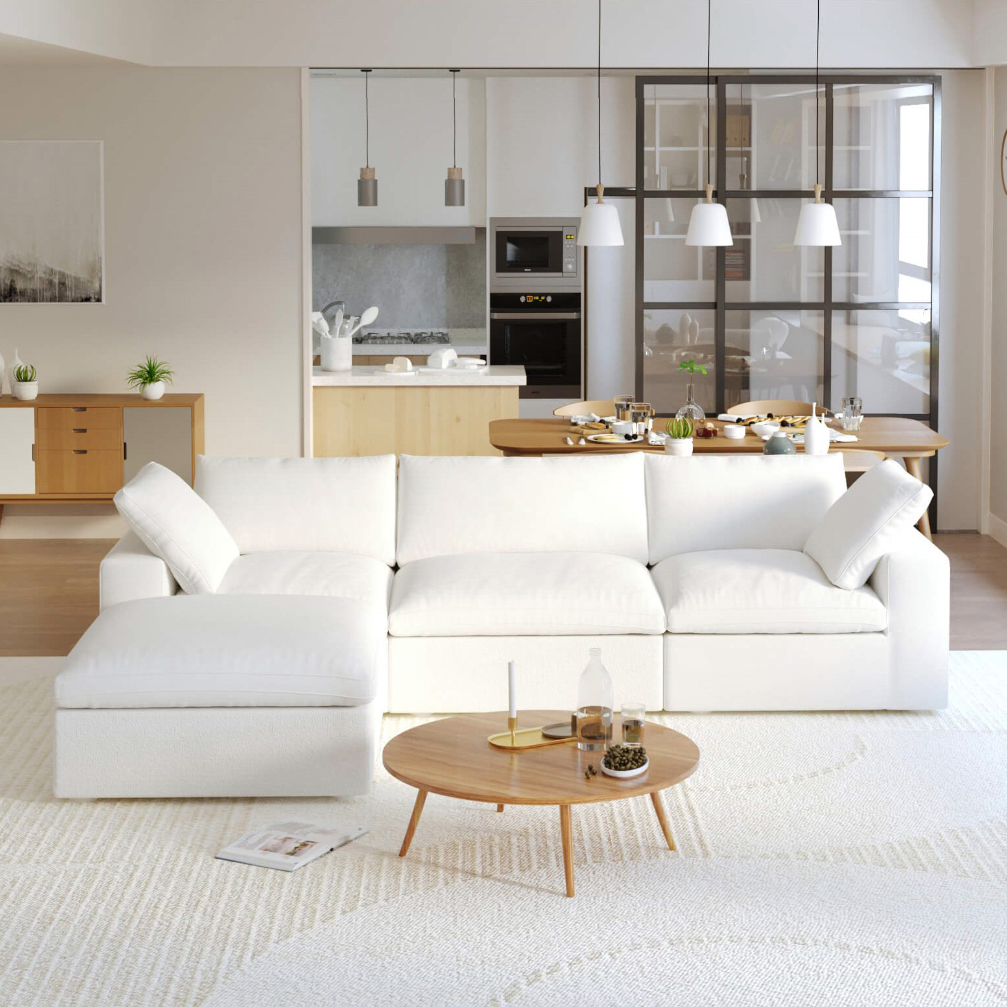Crenus Cloud 120.45" Sectional Sofa-L Shaped with Ottoman Removable Sofa Cover - Light Gray