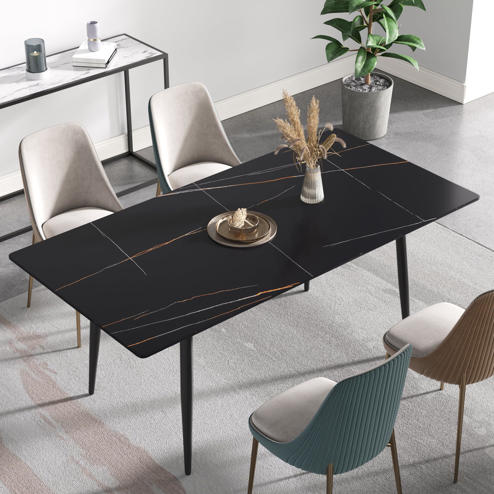 Crenus Sophia Rectangular Dining Table - White/Gold, 63"