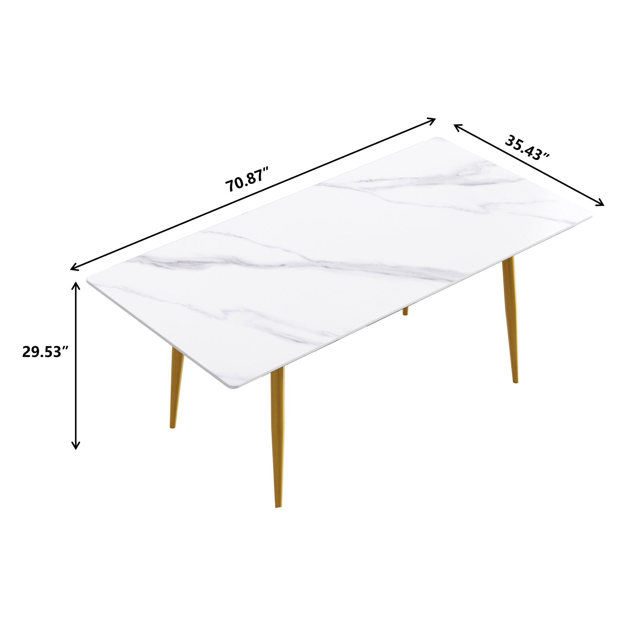 Crenus Sophia Rectangular Dining Table - White/Gold, 63"