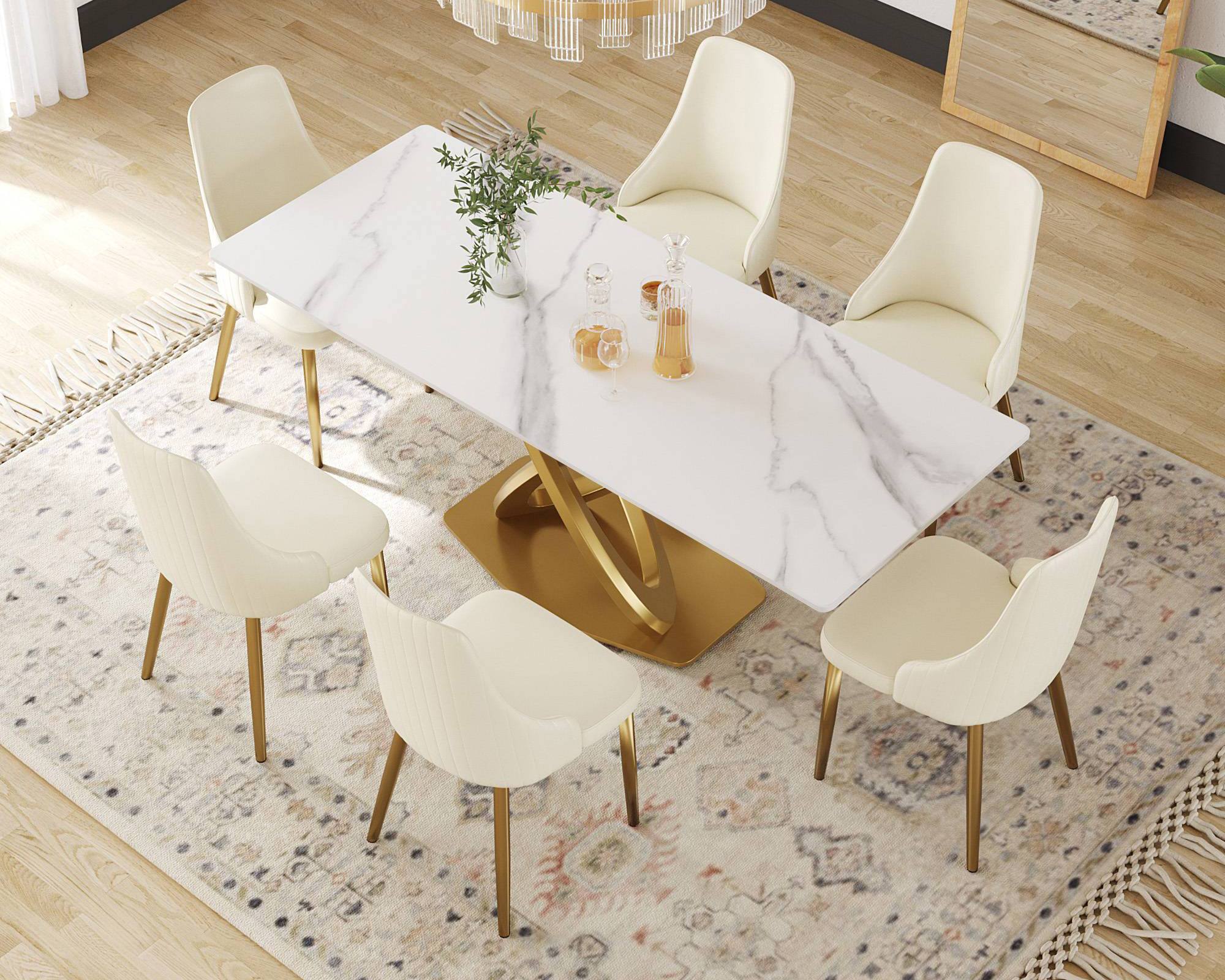 Crenus Marmo Dorato Rectangular Dining Table - Pandora/Gold