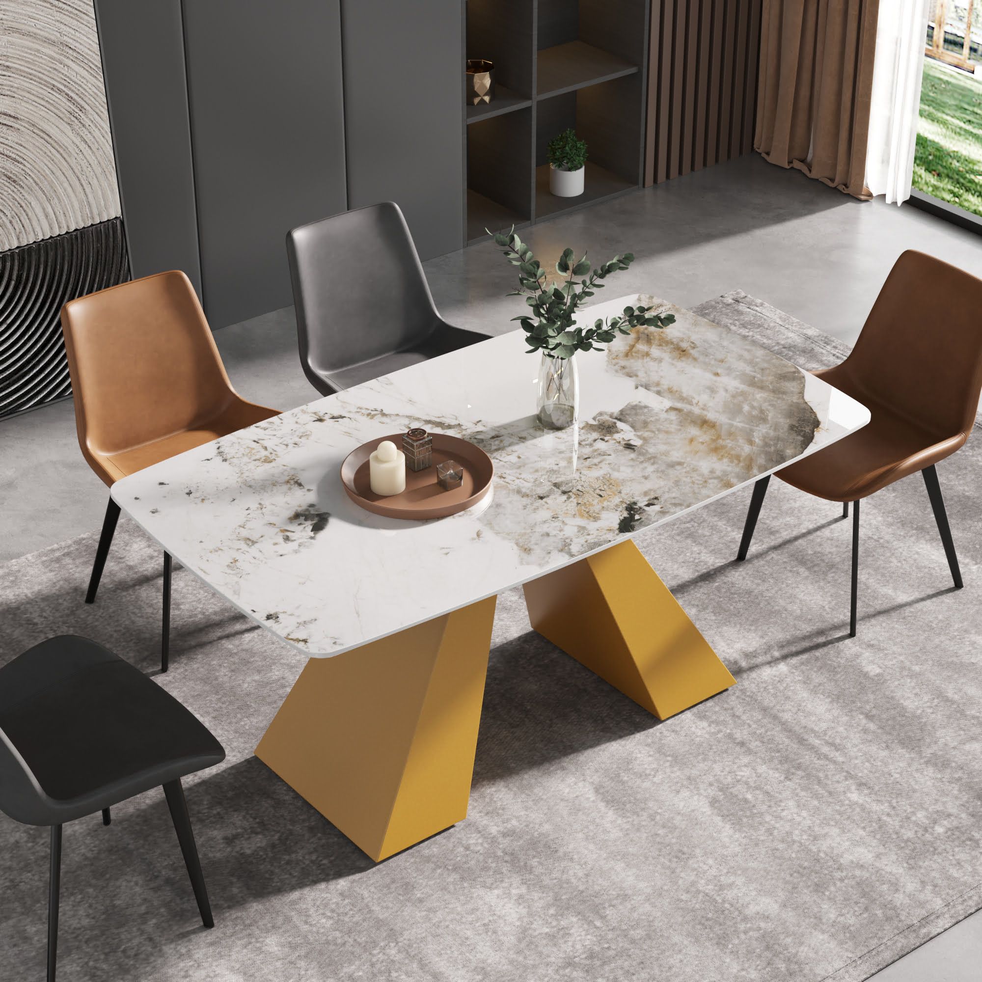 Crenus La Regina Curved Rectangular Dining Table - Pandora/Black, 63"