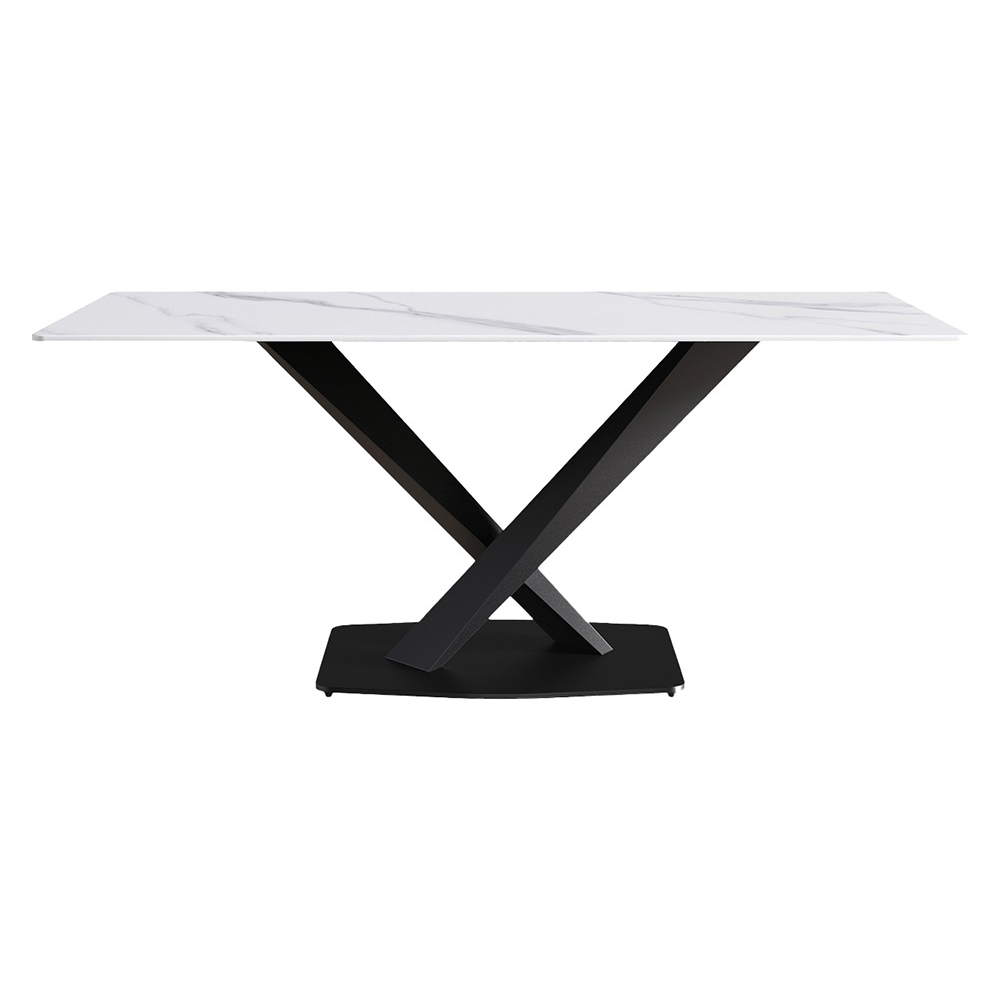 Crenus Pietra Rectangular Dining Table - White/Black, 63"