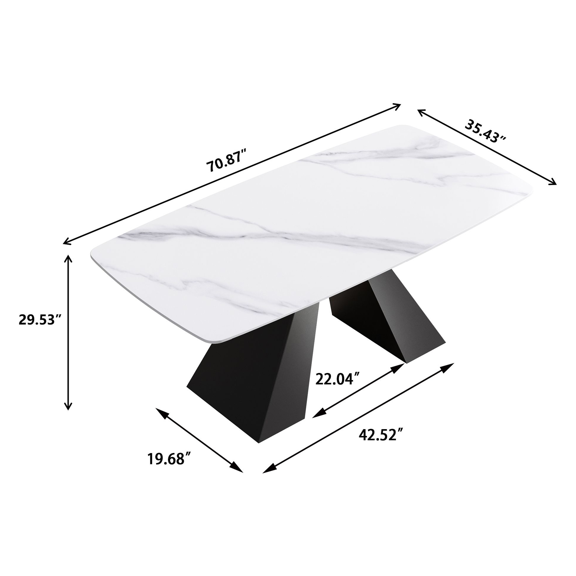 Crenus La Regina Curved Rectangular Dining Table - White/Gold, 70.87''