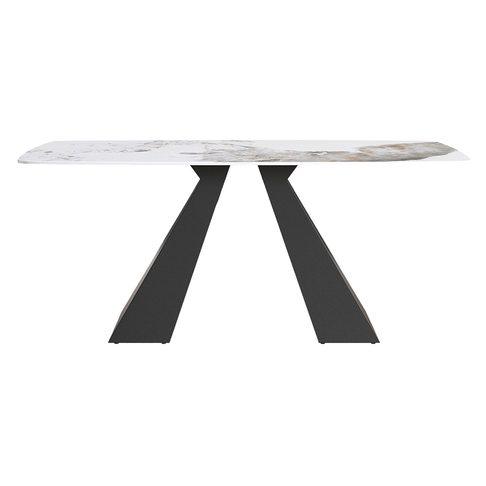 Crenus La Regina Curved Rectangular Dining Table - White/Gold, 63"