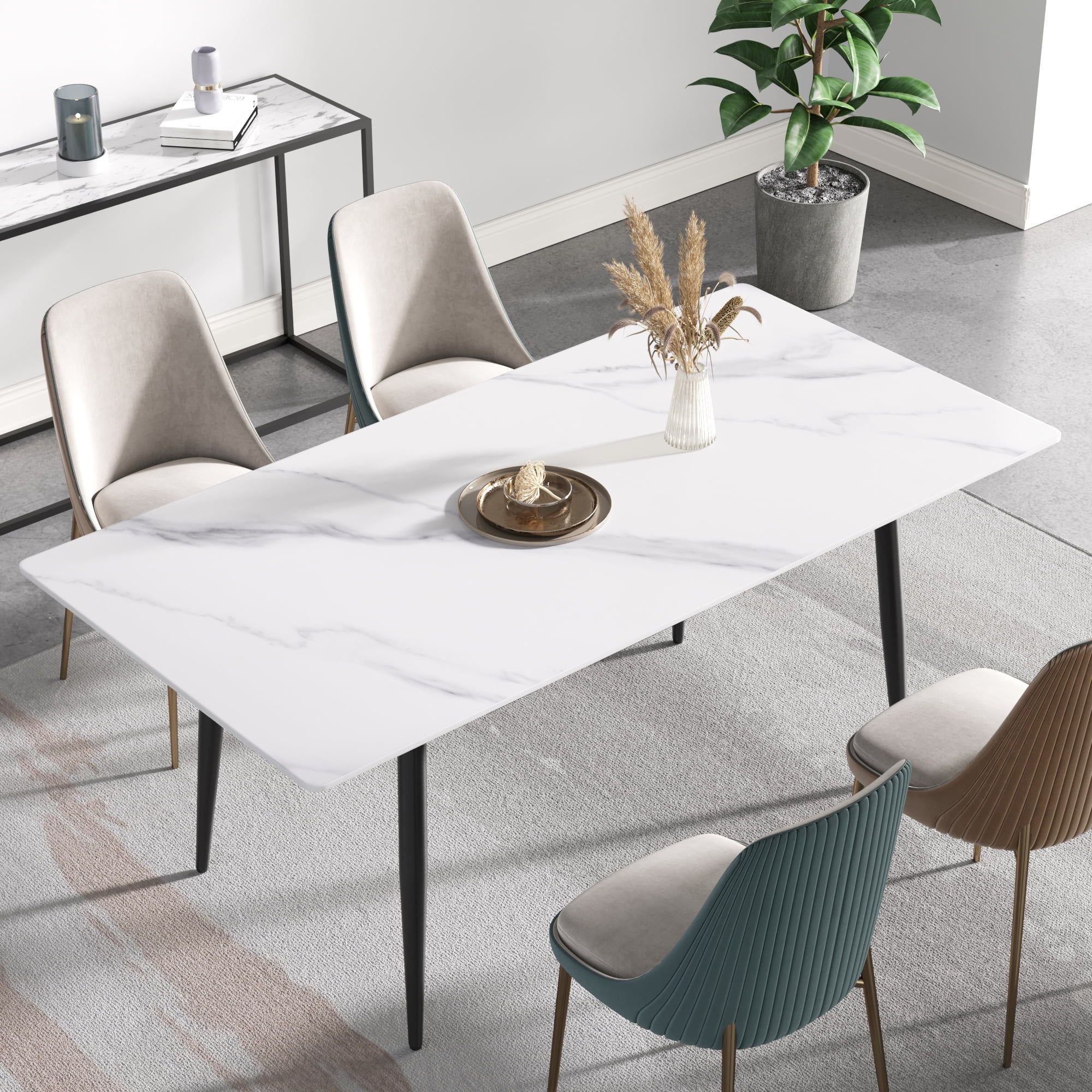 Crenus Sophia Rectangular Dining Table - Black/Gold, 63"