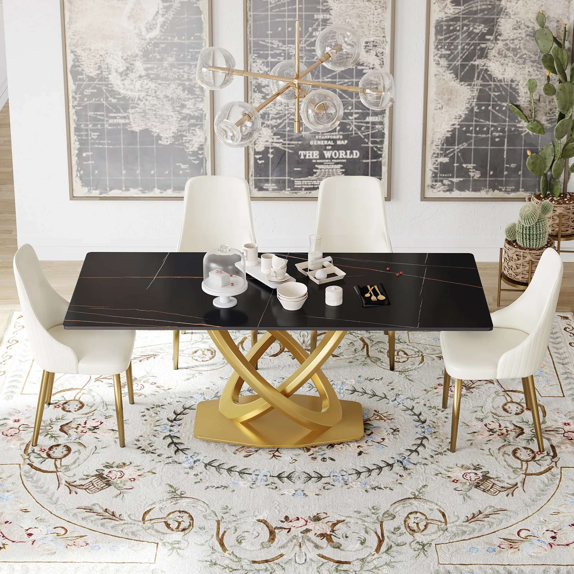 Crenus Marmo Dorato Rectangular Dining Table - White/Gold