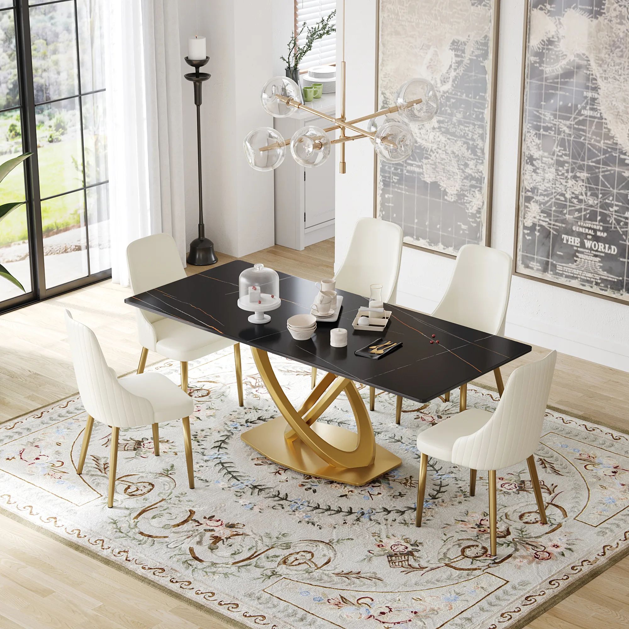 Crenus Marmo Dorato Rectangular Dining Table - White/Gold