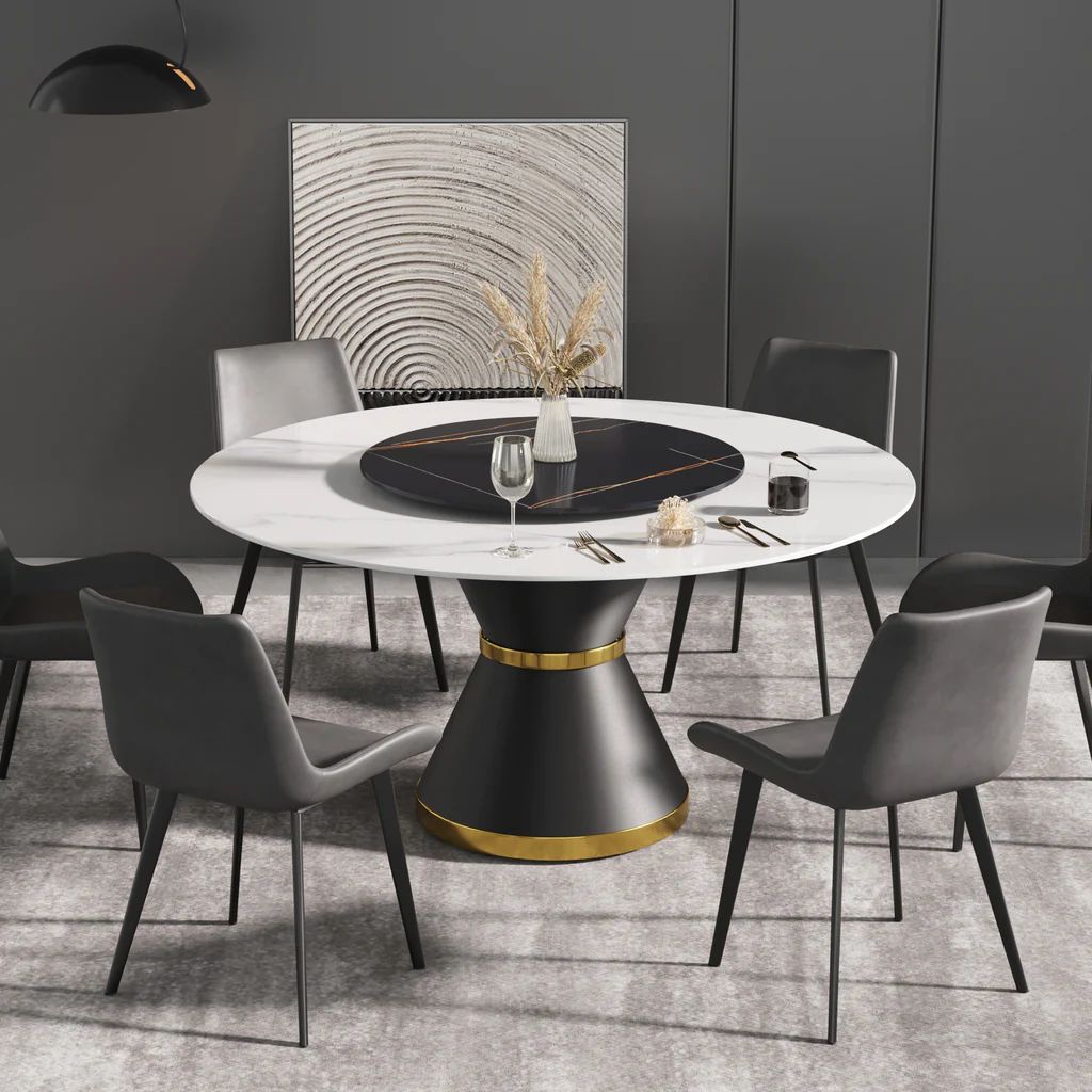 Crenus Raffinata Round Dining Table - White/Black, 59.05”