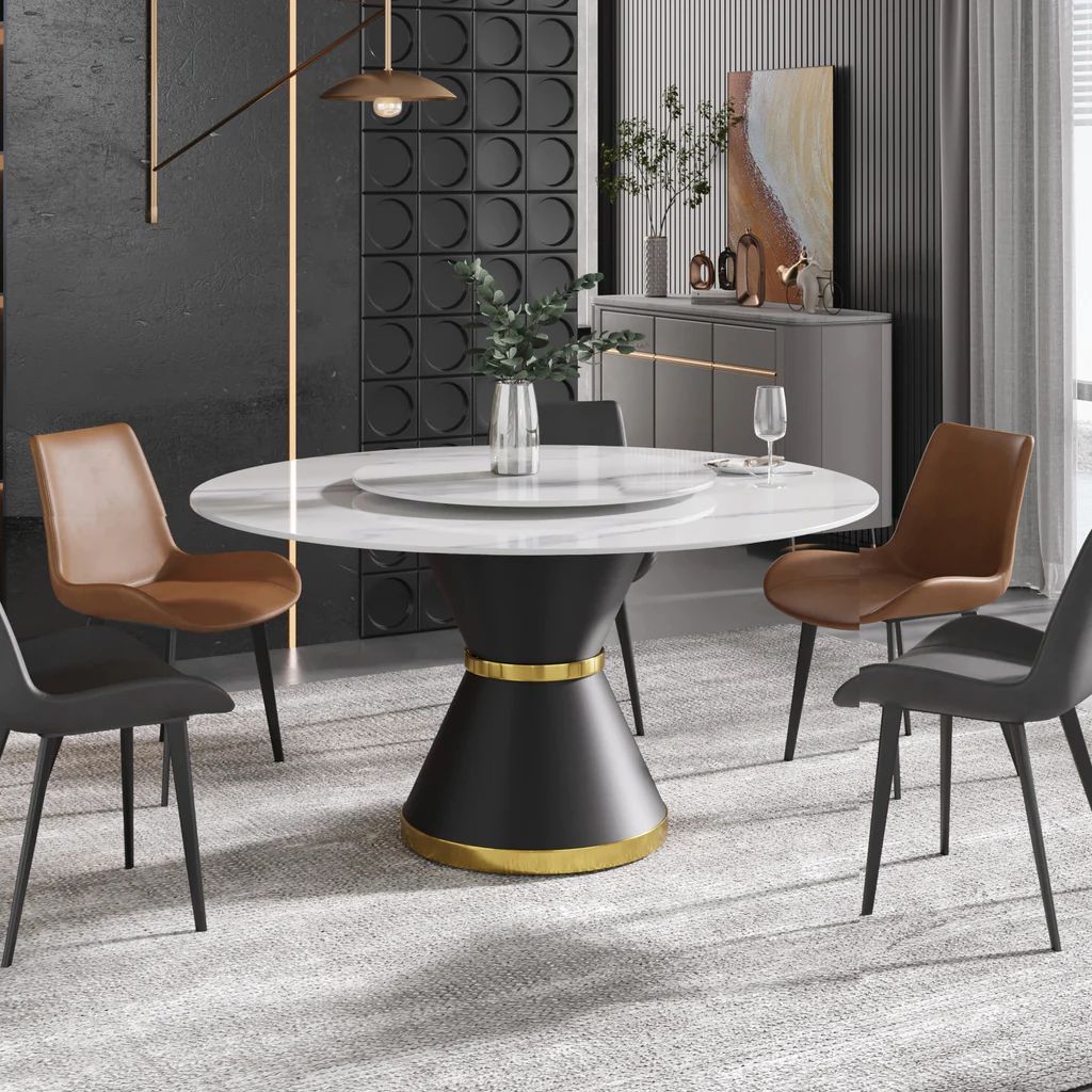 Crenus Raffinata Round Dining Table - White/Black, 59.05”
