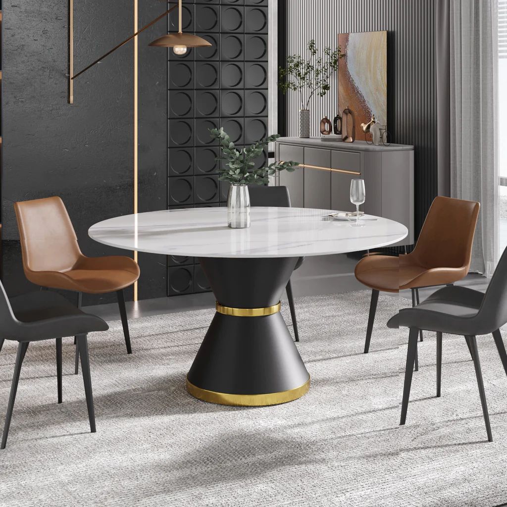 Crenus Raffinata Round Dining Table - White/Black, 59.05”