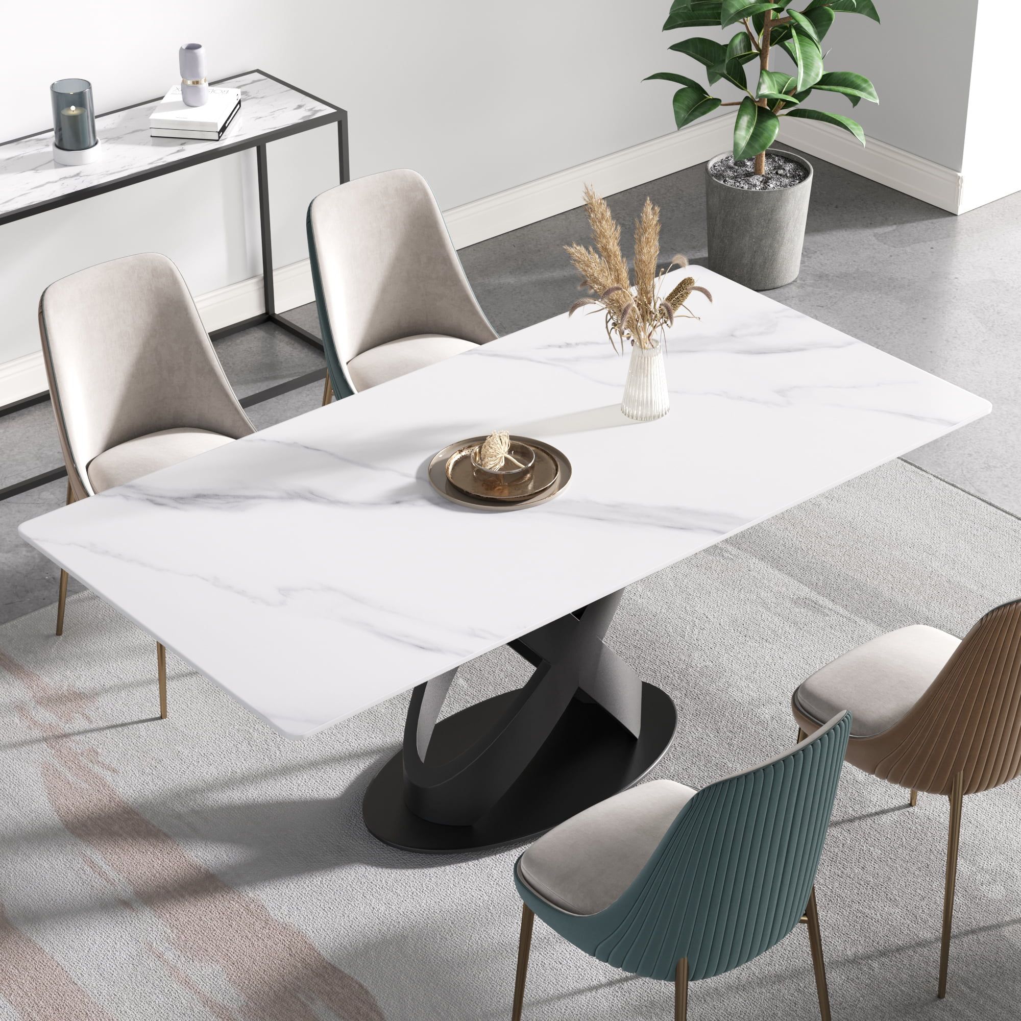 Crenus Basalto Rectangular Dining Table - Black/Gold, 63"