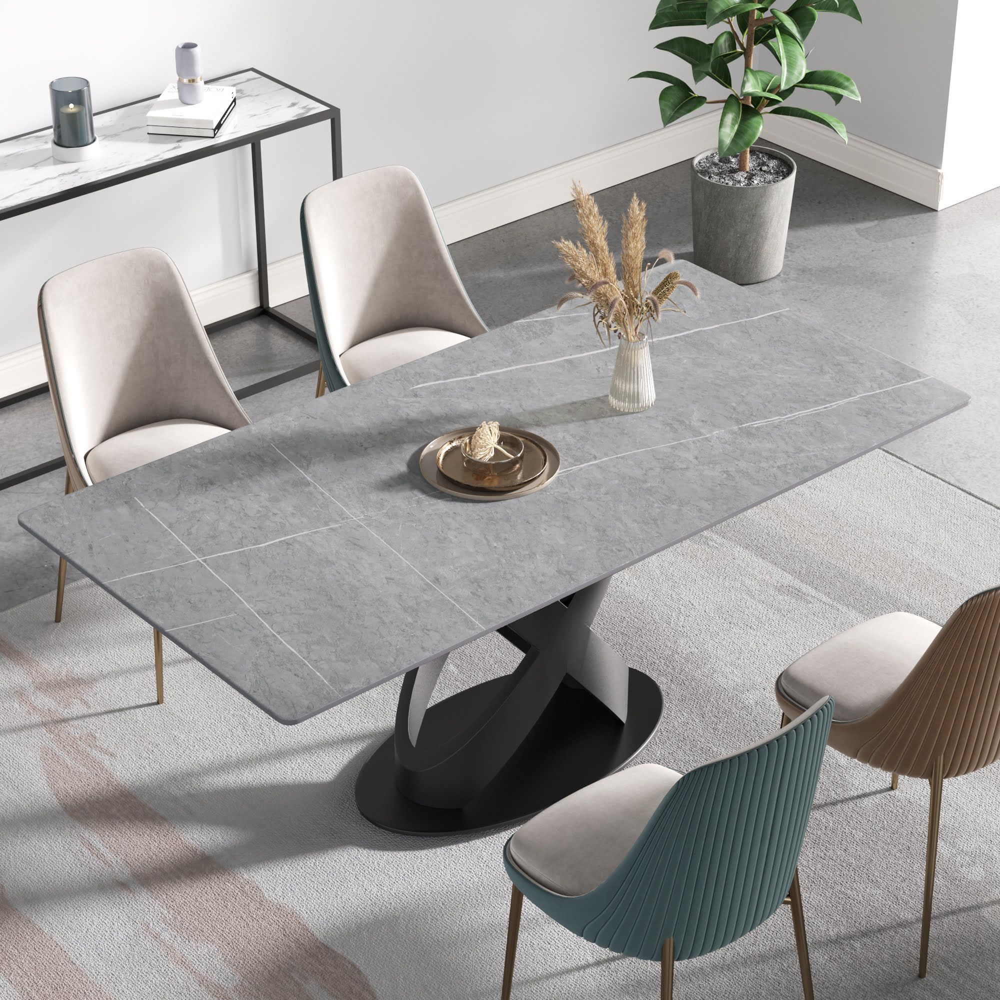 Crenus Basalto Rectangular Dining Table - Black/Gold, 63"
