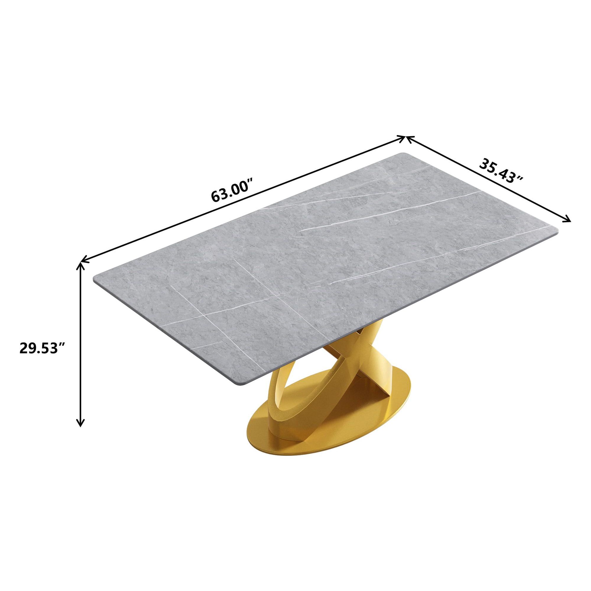 Crenus Basalto Rectangular Dining Table - Black/Gold, 63"