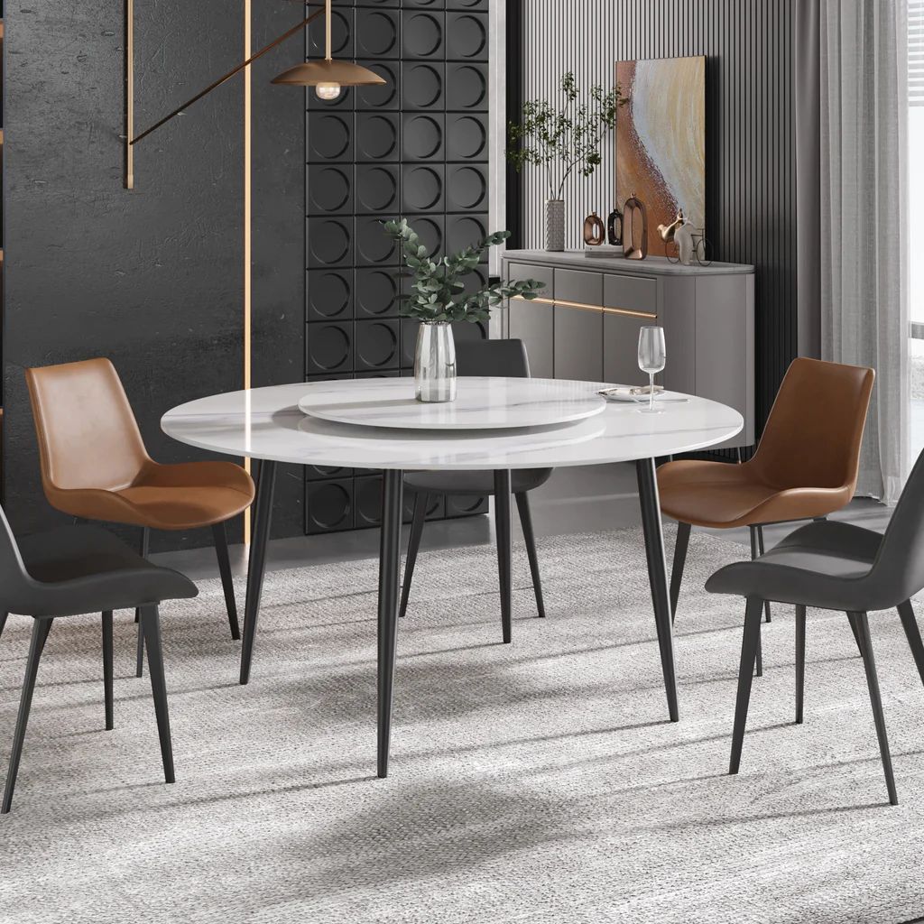 Crenus Lazy Sysan Round Dining Table - White/Gold, 53.15”
