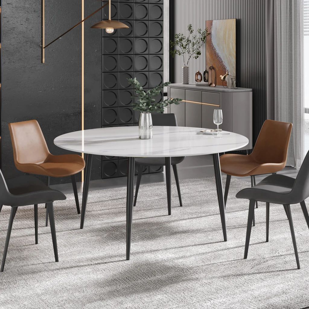 Crenus Lazy Sysan Round Dining Table - White/Gold, 53.15”