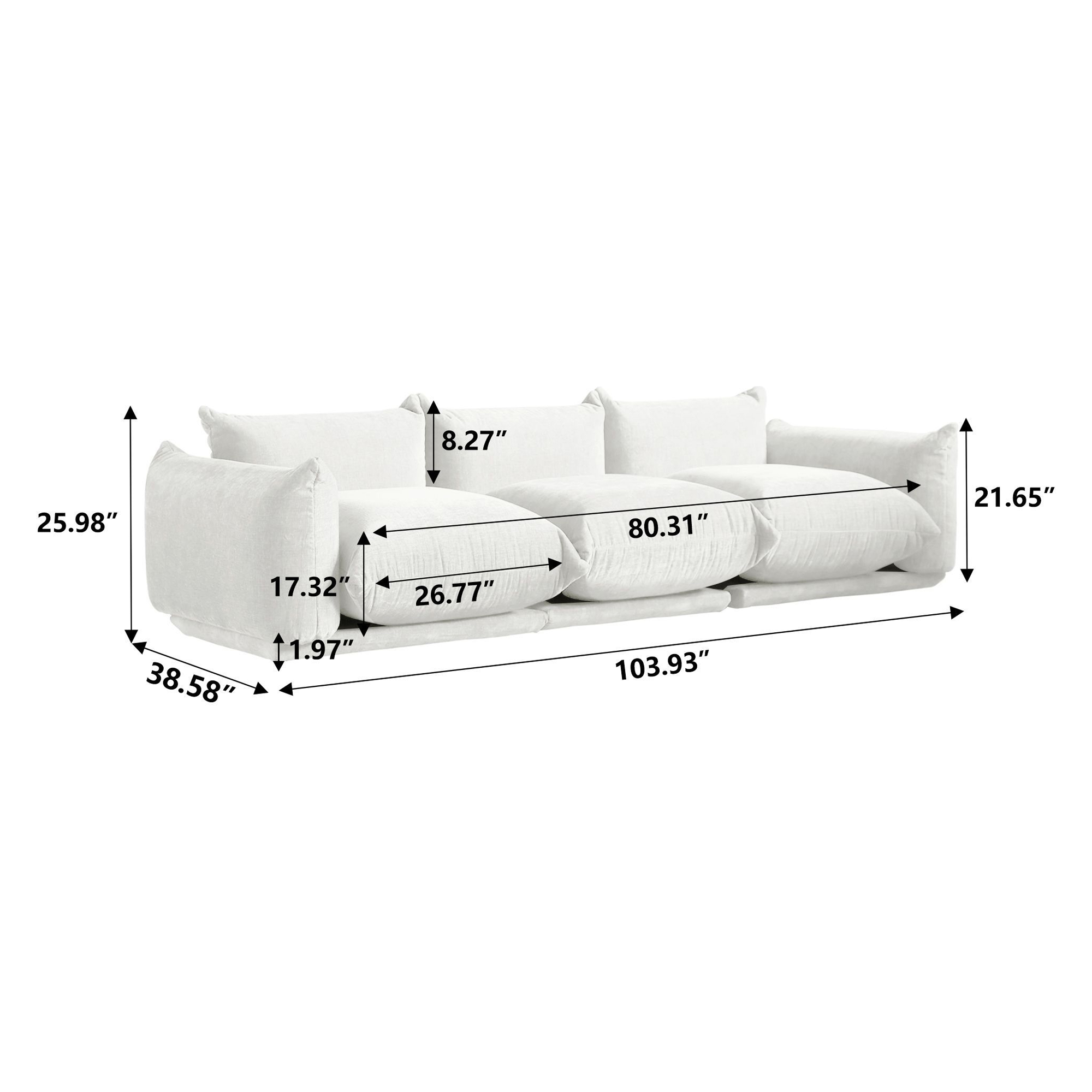 Crenus Sereno 103.93" 3-Seater Sofa Chenille Floor Sectional Couch - Green
