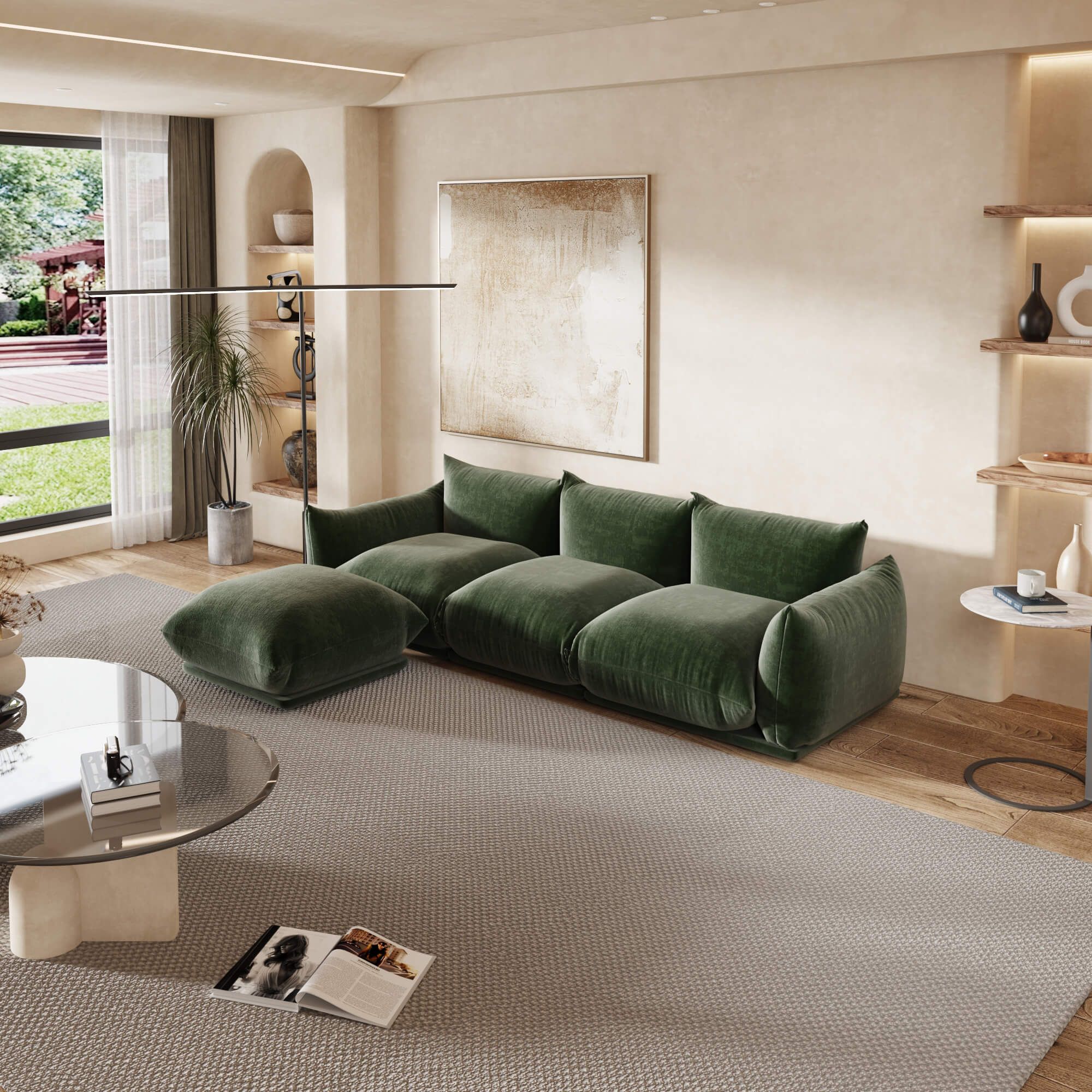 Crenus Sereno 103.93" 3-Seater Sofa Chenille Floor Sectional Couch - Green