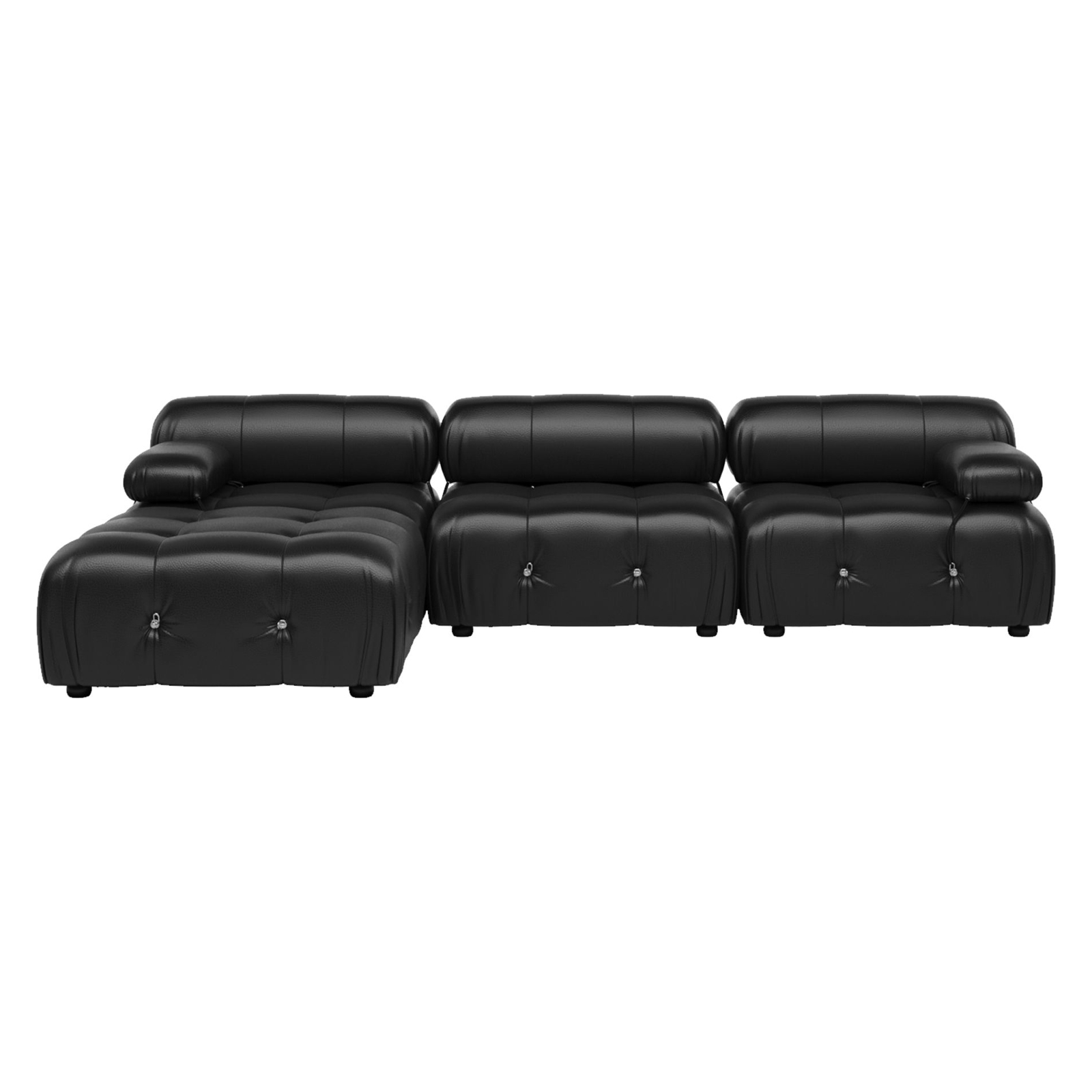 Crenus Lusso 103.95" 3-Seater Leather Sofa With Ottoman Water Resistant Anti scratch - Black