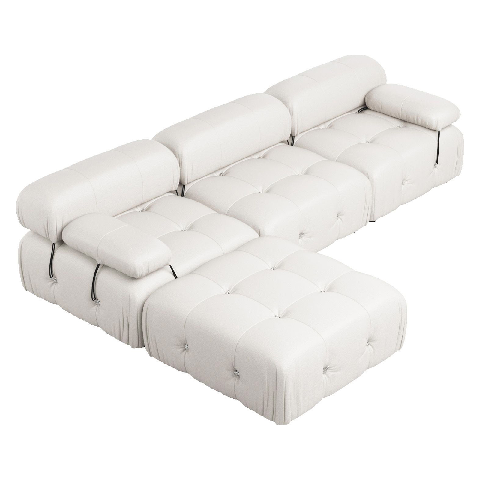 Crenus Lusso 103.95" 3-Seater Leather Sofa With Ottoman Water Resistant Anti scratch - Black