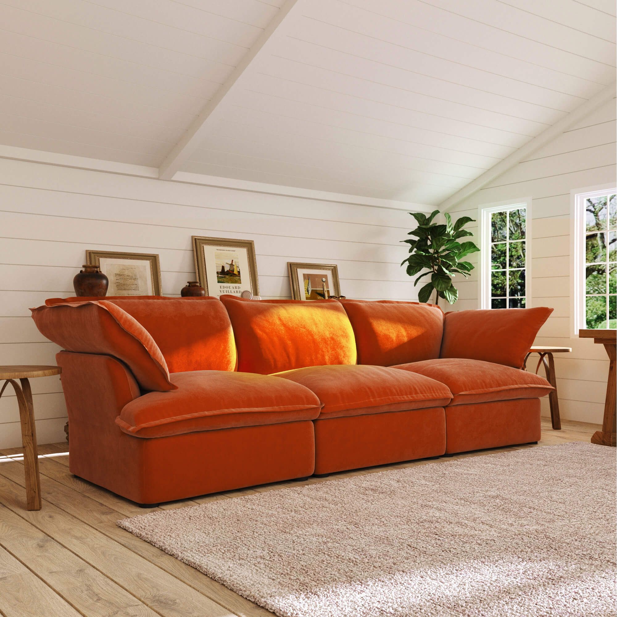 Crenus - Softspot 122.82" Sectional Sofa 3-Seater with Sofa Cover