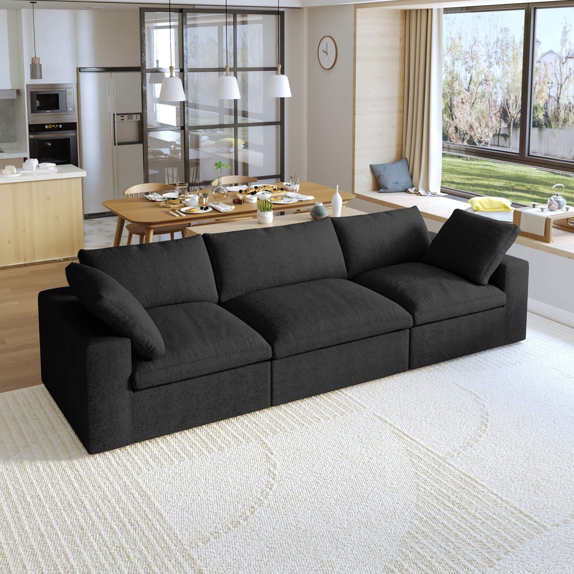Crenus Cloud 120.45" Linen Sectional Sofa 3-Seater Removable Cover - Light Gray