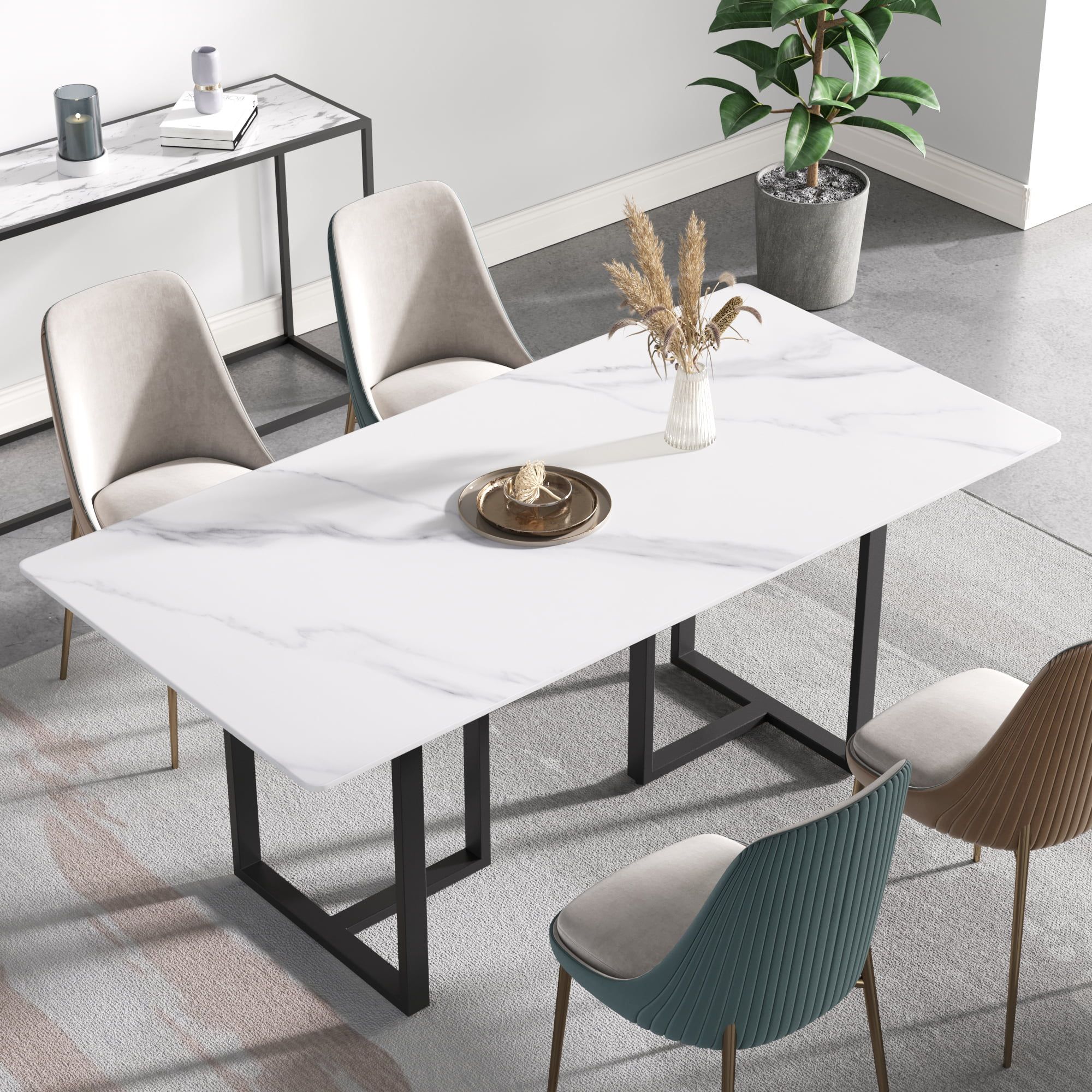 Crenus Trani Rectangular Dining Table - Gray/Black, 63"