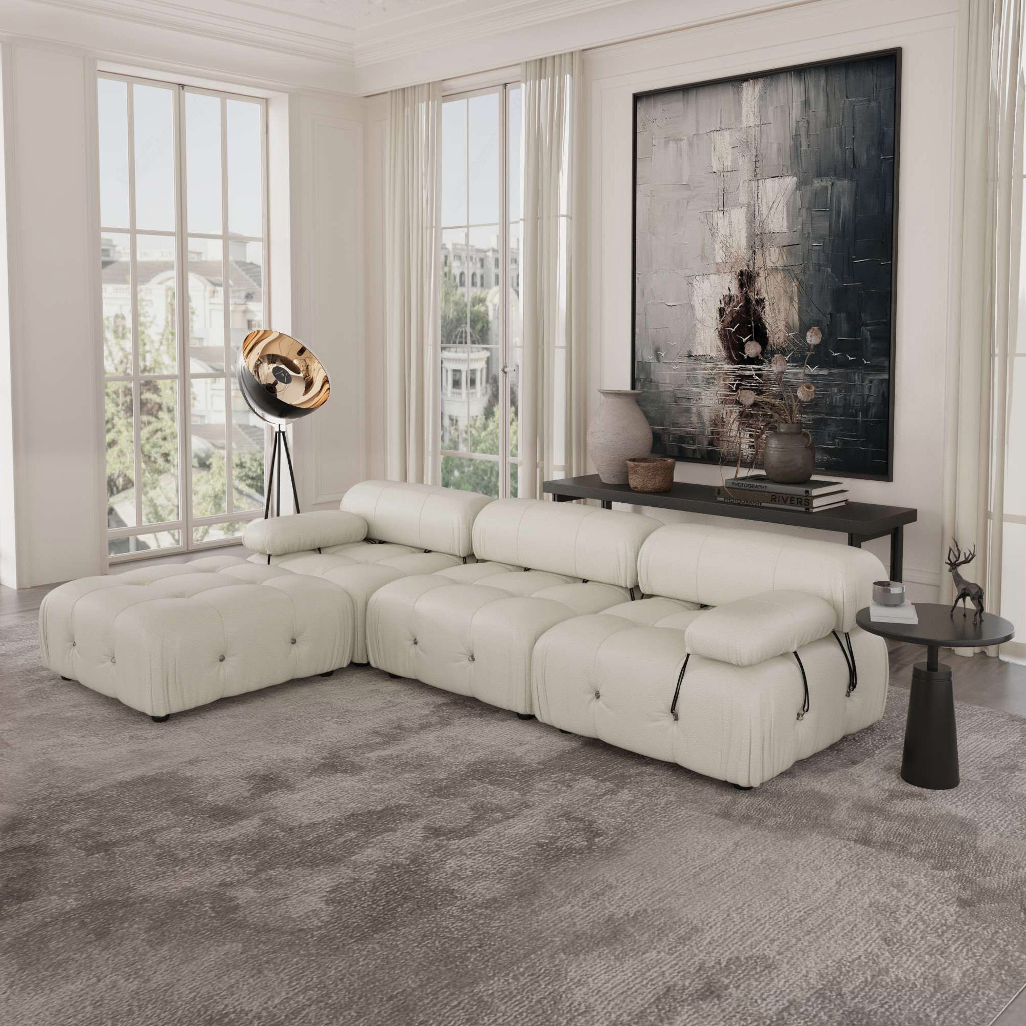 Crenus Lusso 103.95" 3-Seater Leather Sofa With Ottoman Water Resistant Anti scratch - Orange