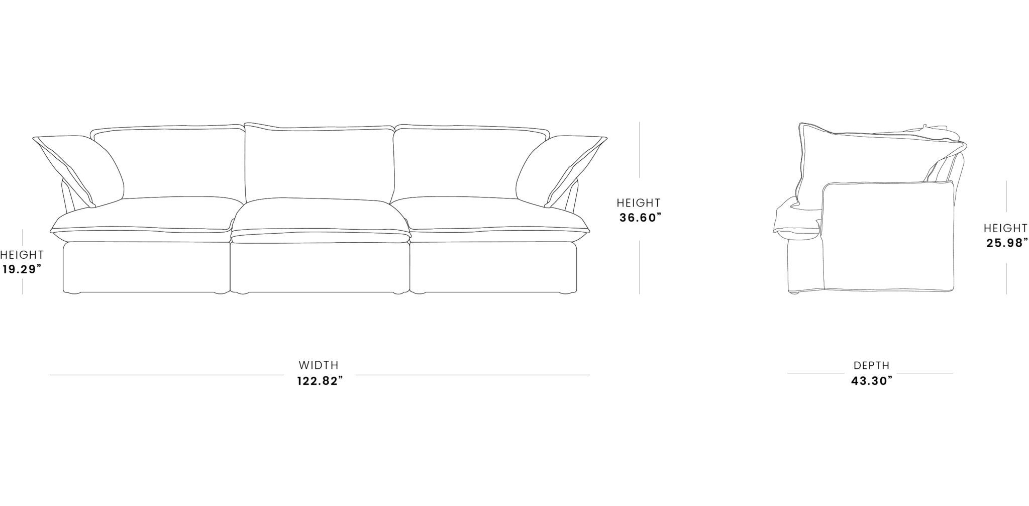 Crenus Softspot 122.82" Sectional Sofa 3-Seater with Sofa Cover - Black