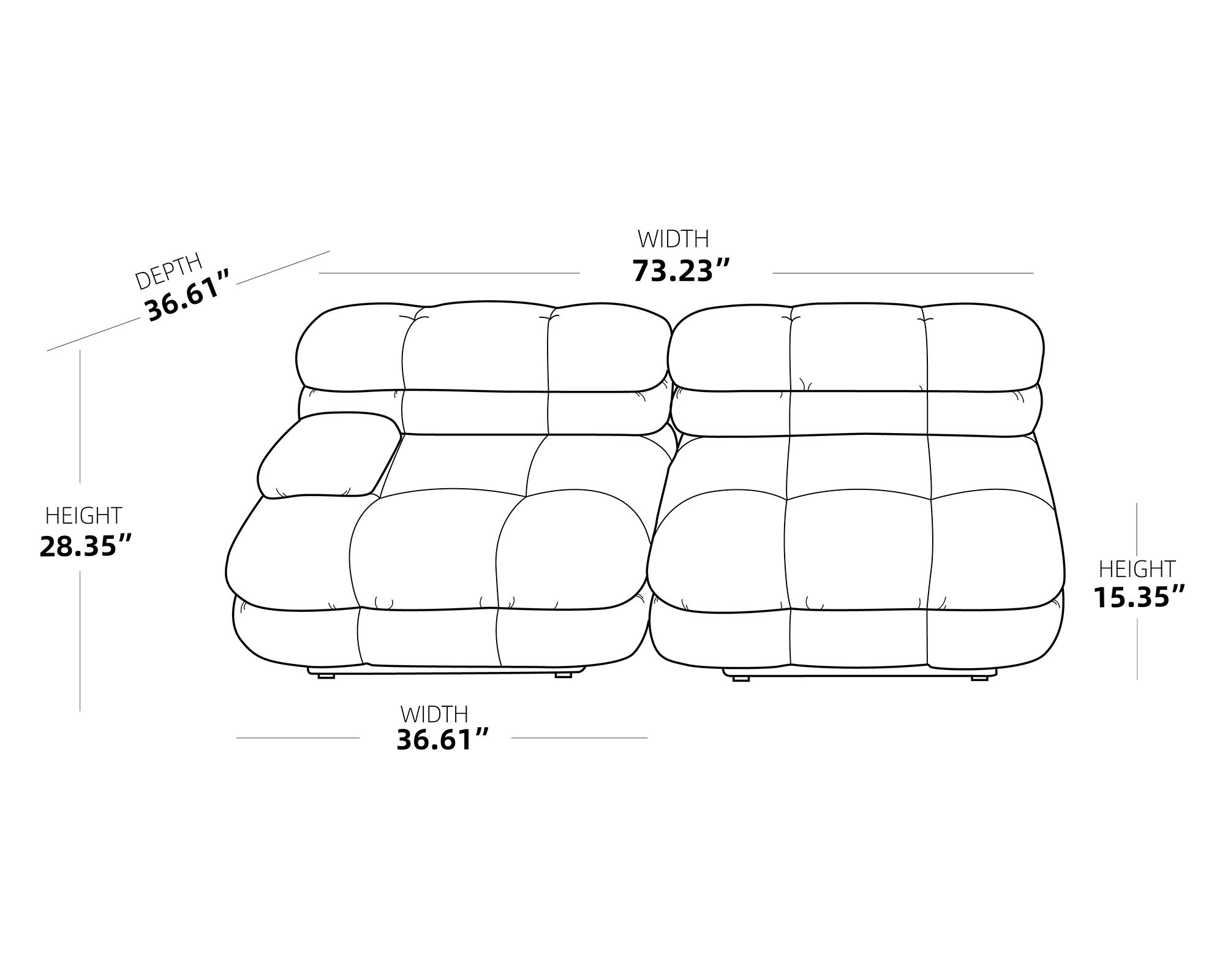 Crenus Biscotto 73.23" Velvet Two Seater Sectional - Black