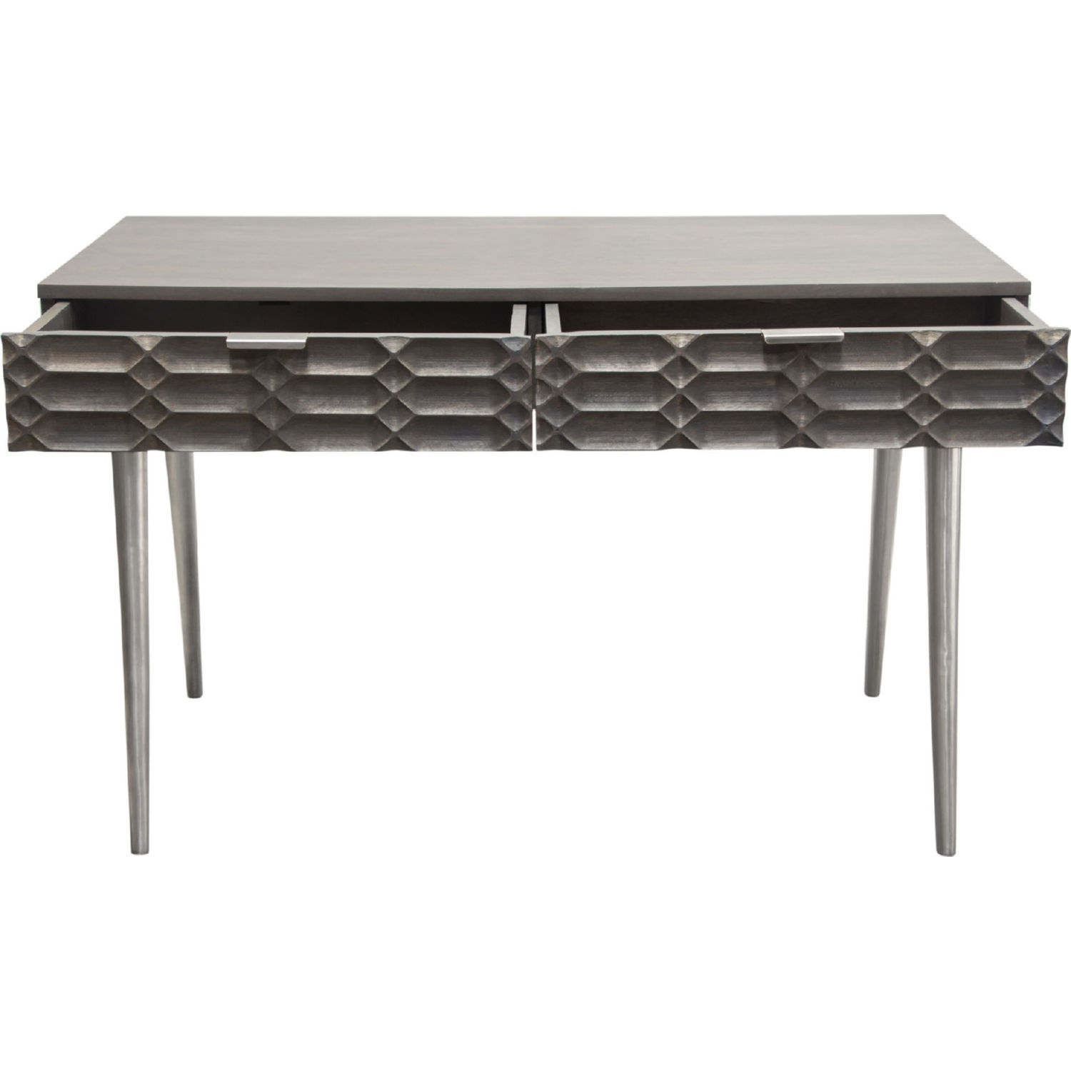 Diamond Sofa - Petra Solid Mango Wood 2-Drawer Writing Desk with Nickel Legs in Smoke Gray Finish