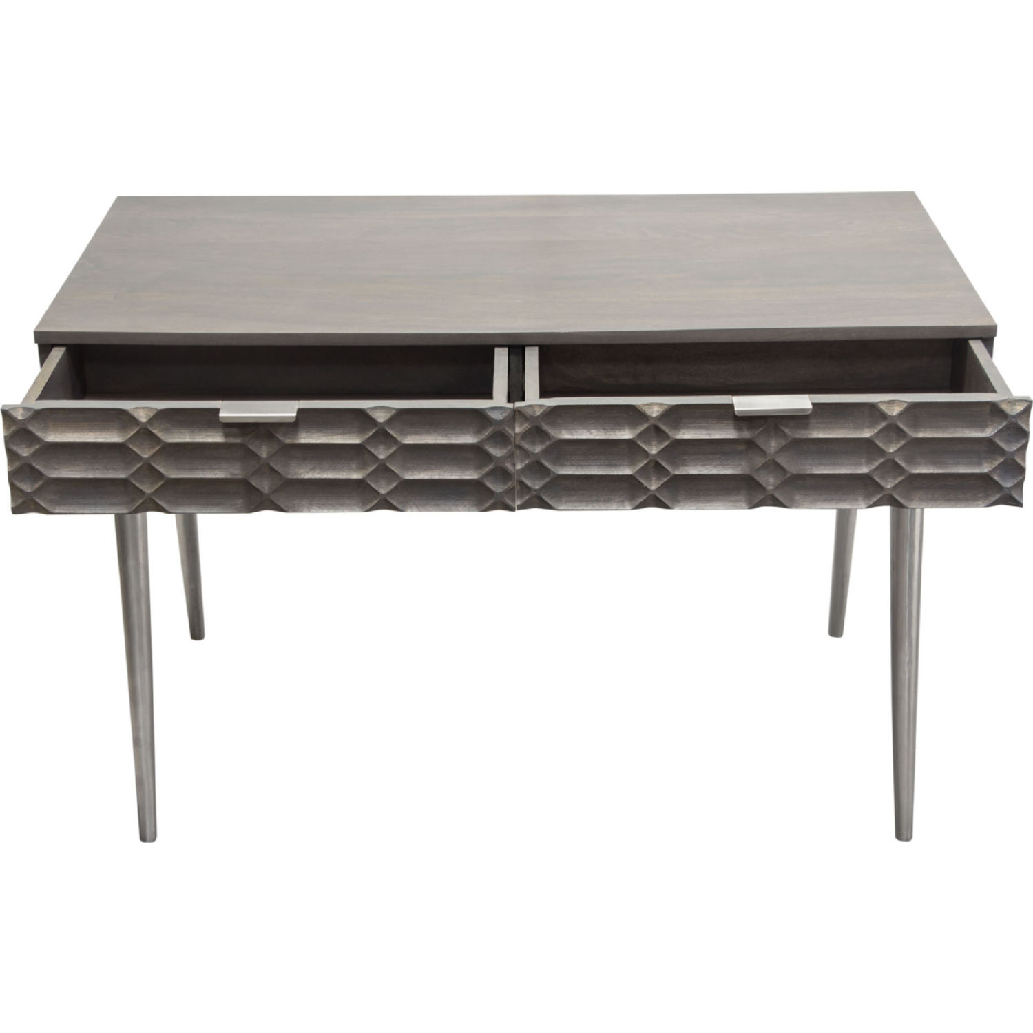 Diamond Sofa - Petra Solid Mango Wood 2-Drawer Writing Desk with Nickel Legs in Smoke Gray Finish